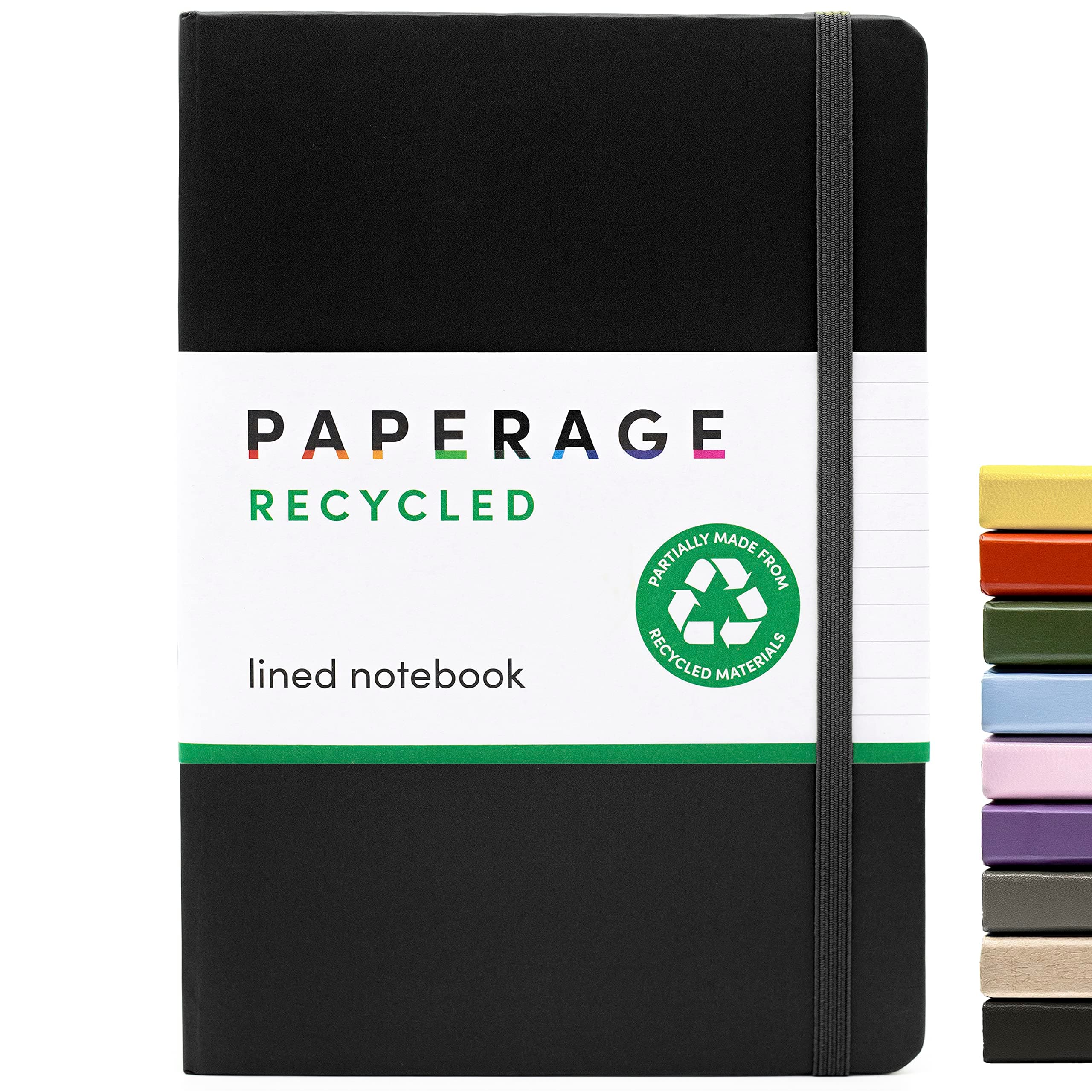Recycled Lined Journal Notebook, (Black), 160 Pages, Medium 5.7 inches x 8 inches - 100 gsm Thick Paper, Hardcover