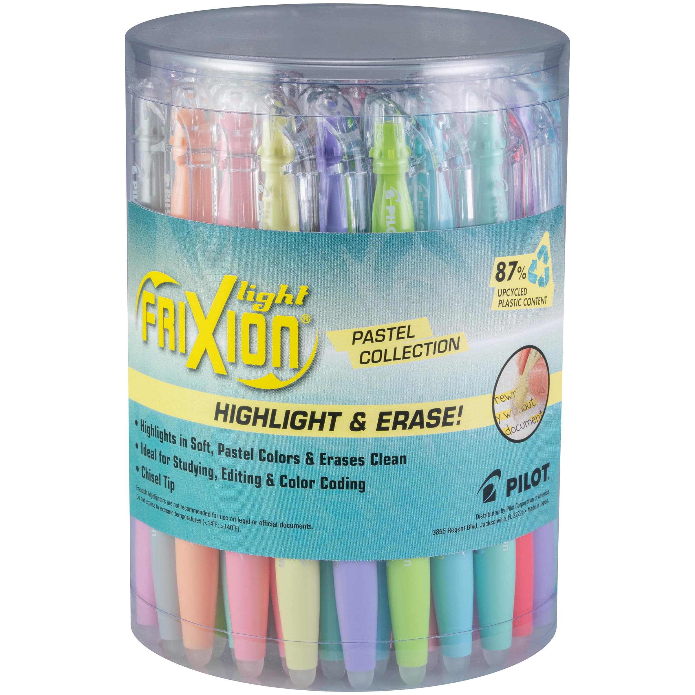 Pilot FriXion Light Pastel Erasable Highlighters, Chisel Tip, Pack of 36, Assorted Aesthetic Highlighters - Ideal for School, Journaling, and Office Use