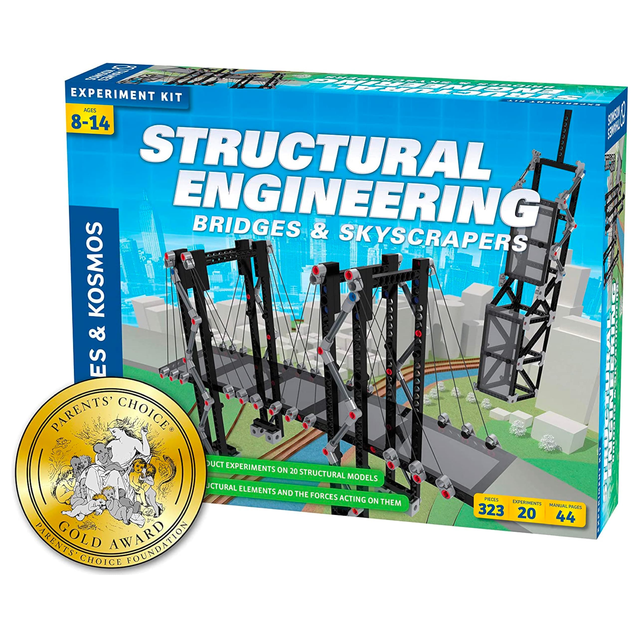 Structural Engineering: Bridges & Skyscrapers | Science & Engineering Kit | Build 20 Models | Learn about Force, Load, Compression, Tension | Parents' Choice Gold Award Winner, Blue