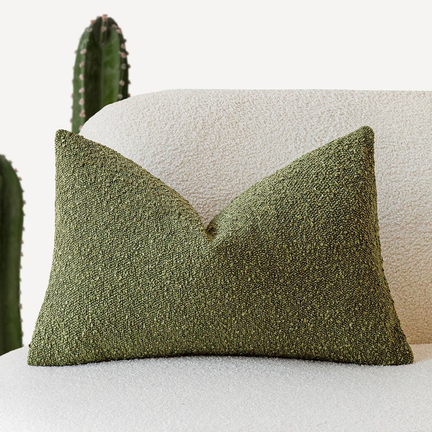 Foindtower Textured Boucle Throw Pillow Covers Accent Solid Lumbar Pillow Cases Cozy Soft Decorative Couch Cushion Case for Chair Sofa Bedroom Living Room Home Decor, 12 x 20 Inch,Green