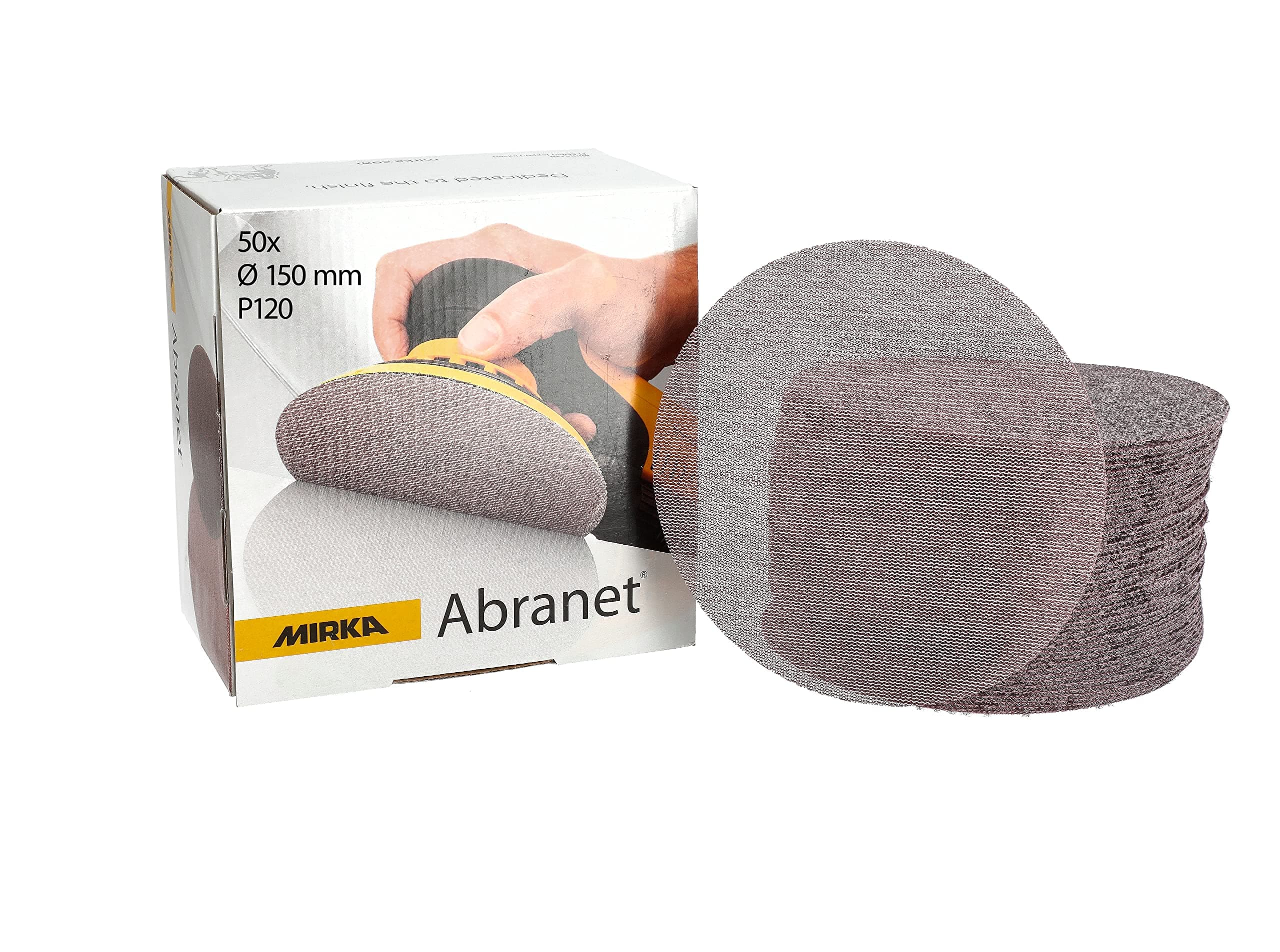 Mirka Abranet net sanding disc Ø 150 mm Hook & loop/Grit P120 / 50 pcs/for sanding wood, walls, metal, aluminium, stainless steel, filler, varnish, plastic / 5424105012