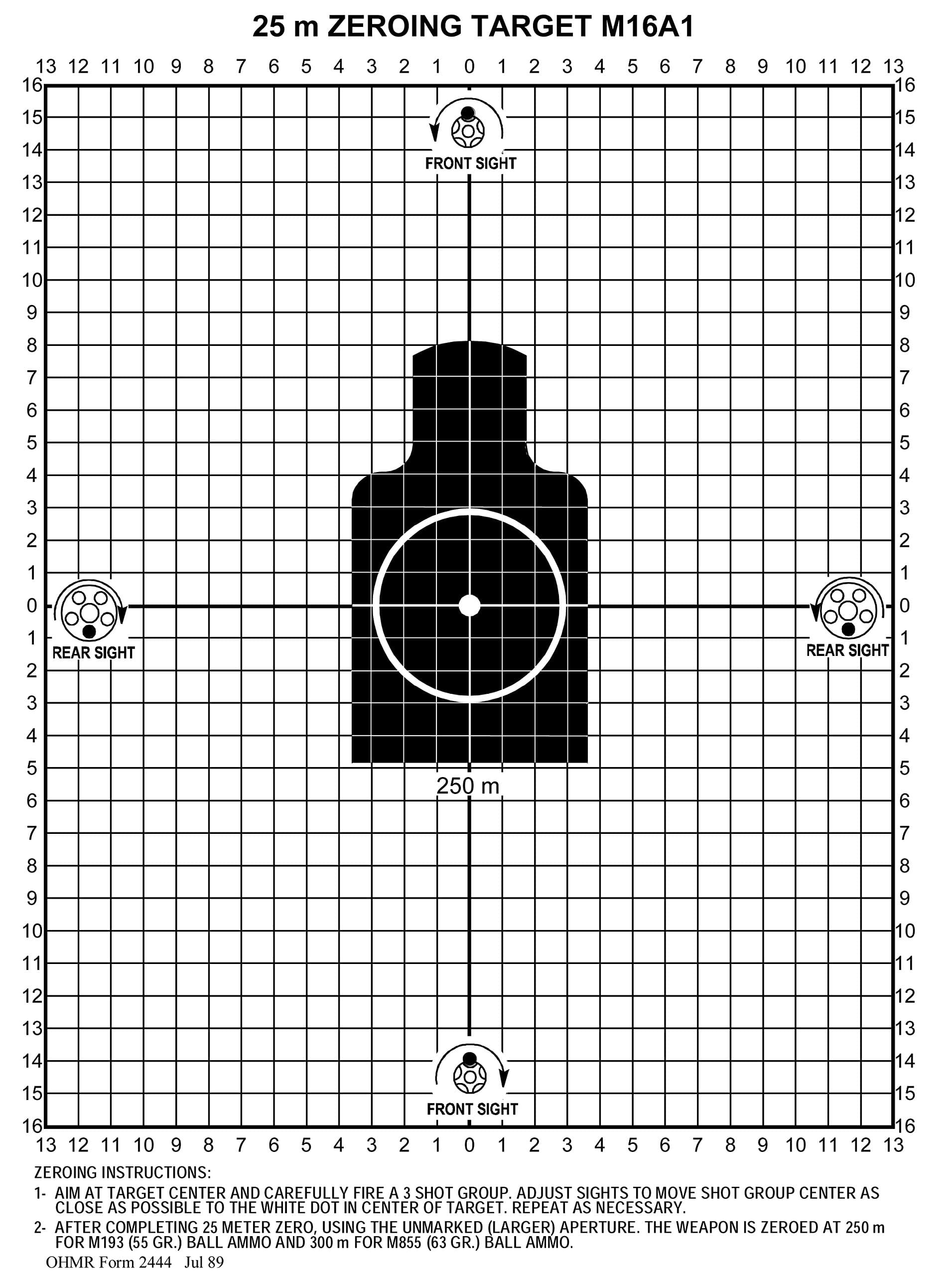 M16A1 25 Meter Zeroing Target On EZ Peel Notepad
