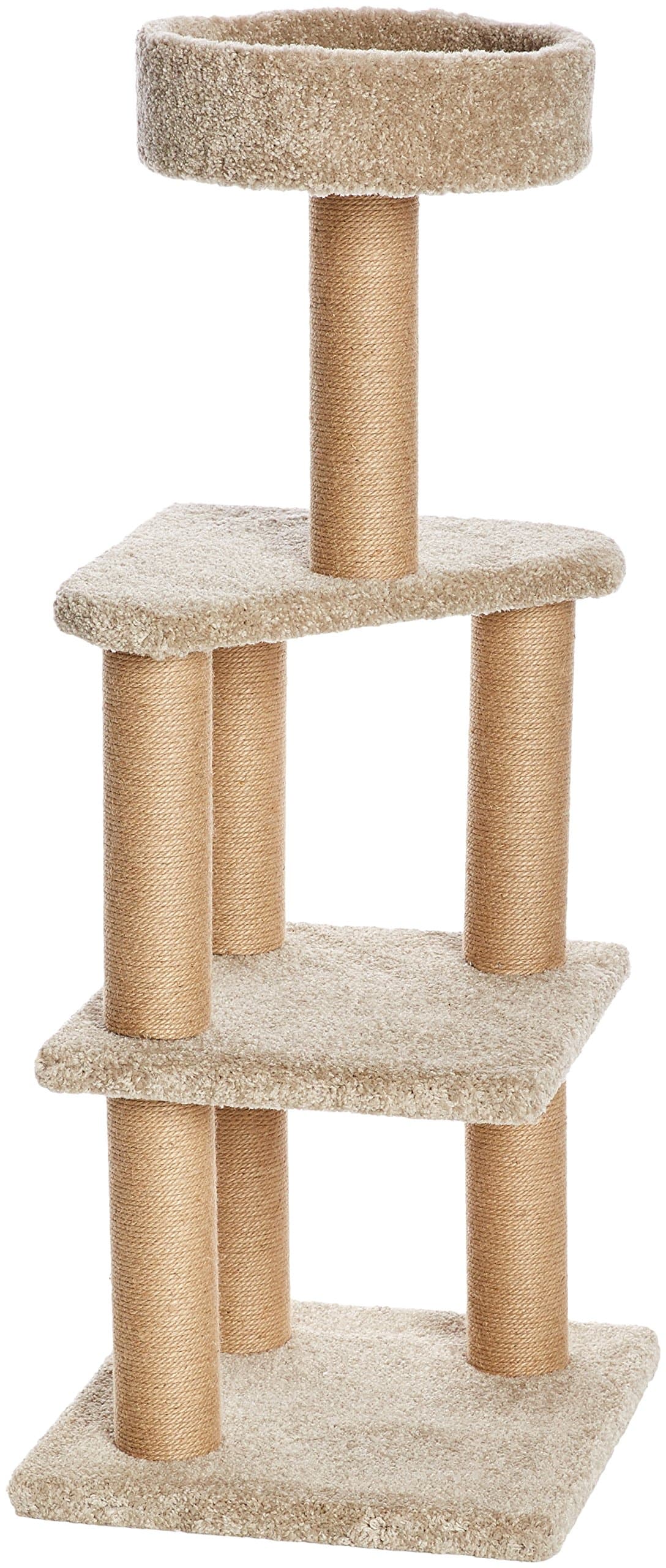 – Amazon Basics Cat Tree Tower with Scratching Posts for Home Indoor Use, Beige, Large (45L x 45W x 117H cm)