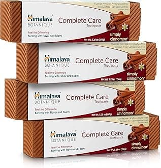 Himalaya Botanique Complete Care Toothpaste, Herbal, Cinnamon Flavor, Fights Plaque, Freshens Breath, Fluoride Free, No Artificial Flavors, SLS Free, Cruelty Free, Foaming, 5.29 Oz, 4 Pack