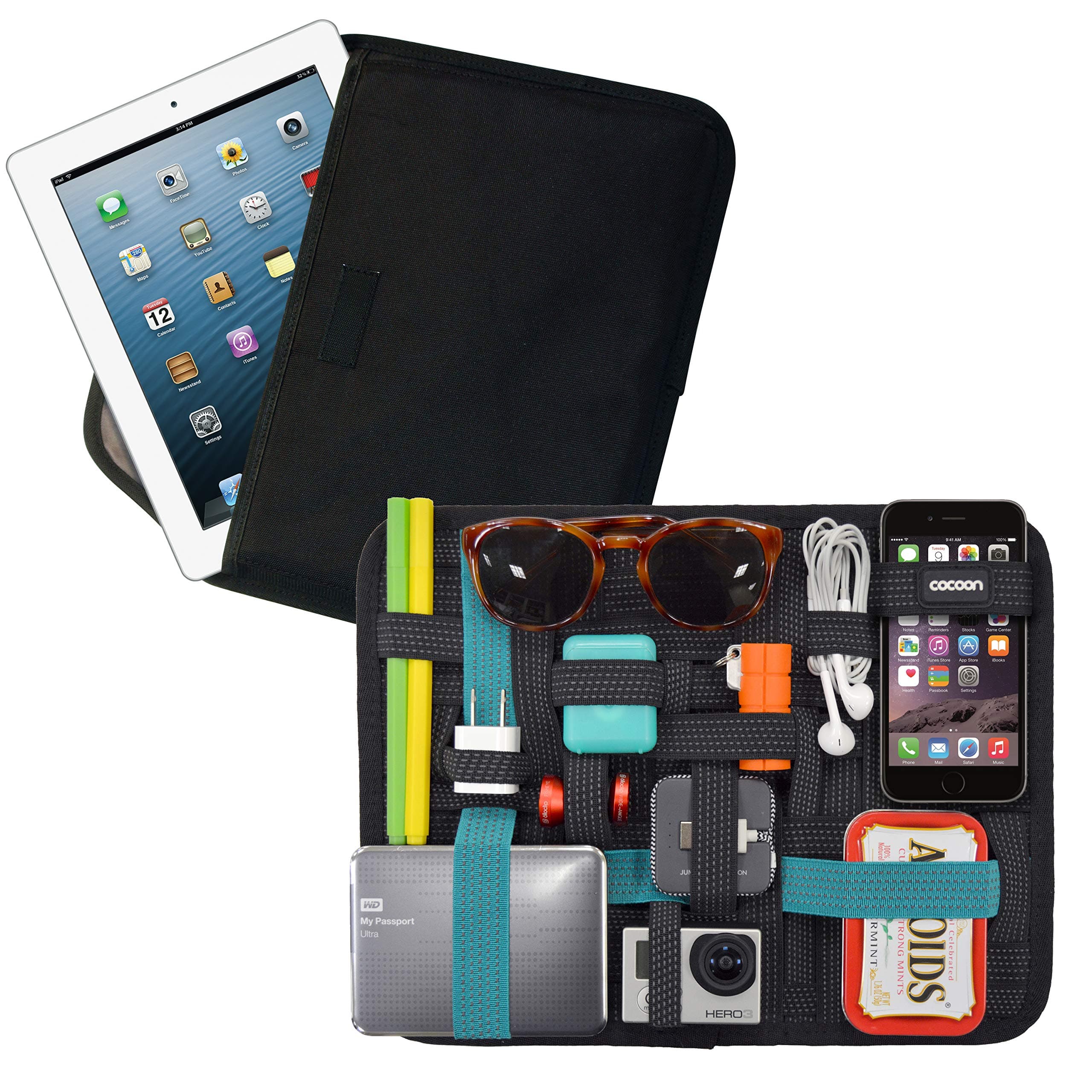 Cocoon GRID-IT - Case/Organizer for Tablet 9,7" with Elastic Strings | Multifunctional System with Zip and Passant - Black - 31x2,5x26,7 cm