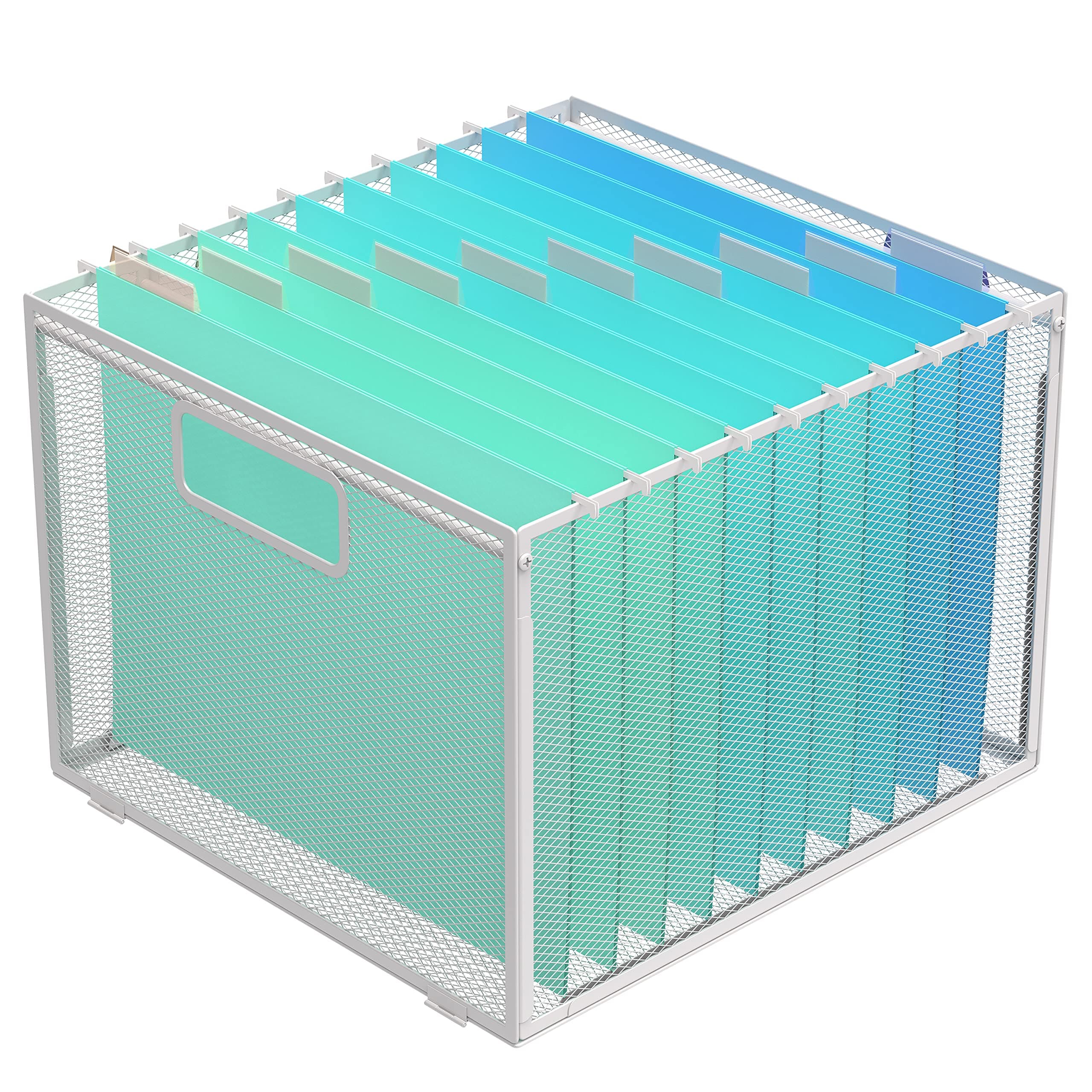 DALTACK Hanging File Folder Organizer, Mesh Folder Box Includes 5 Grey Hanging File Folders, Letter-Size File Organizer for Desk, Folder Sorter Organizer for School Office Home,White Large