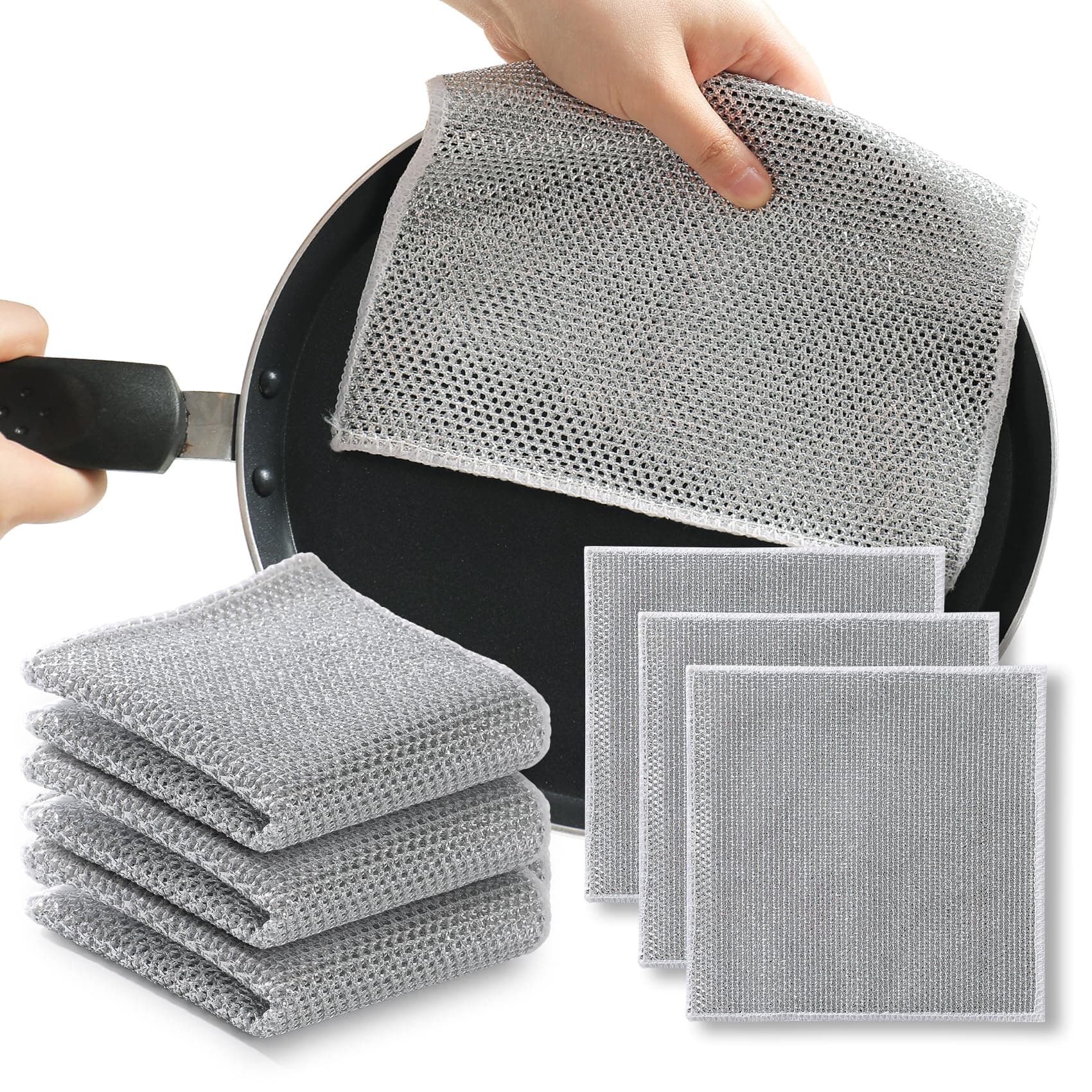 YOGOODS 6PCS Double Layer Multifunctional Non-Scratch Wire Dishcloth，Suitable for scrubbing and Cleaning of Non-Stick Pans, Utensils, Sinks, counters and cooktops in The Kitchen
