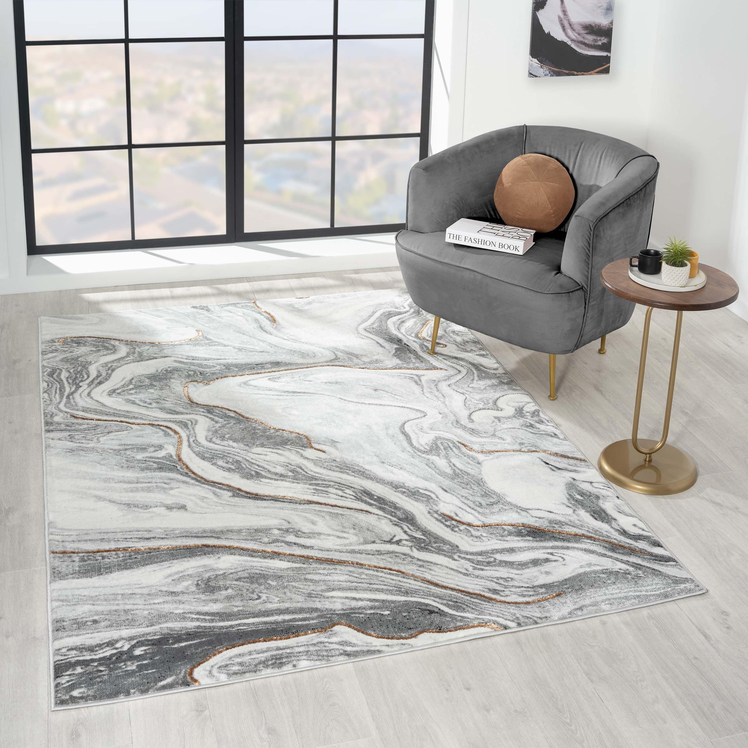 Marble Abstract Pattern Gray 8x10 Area Rug