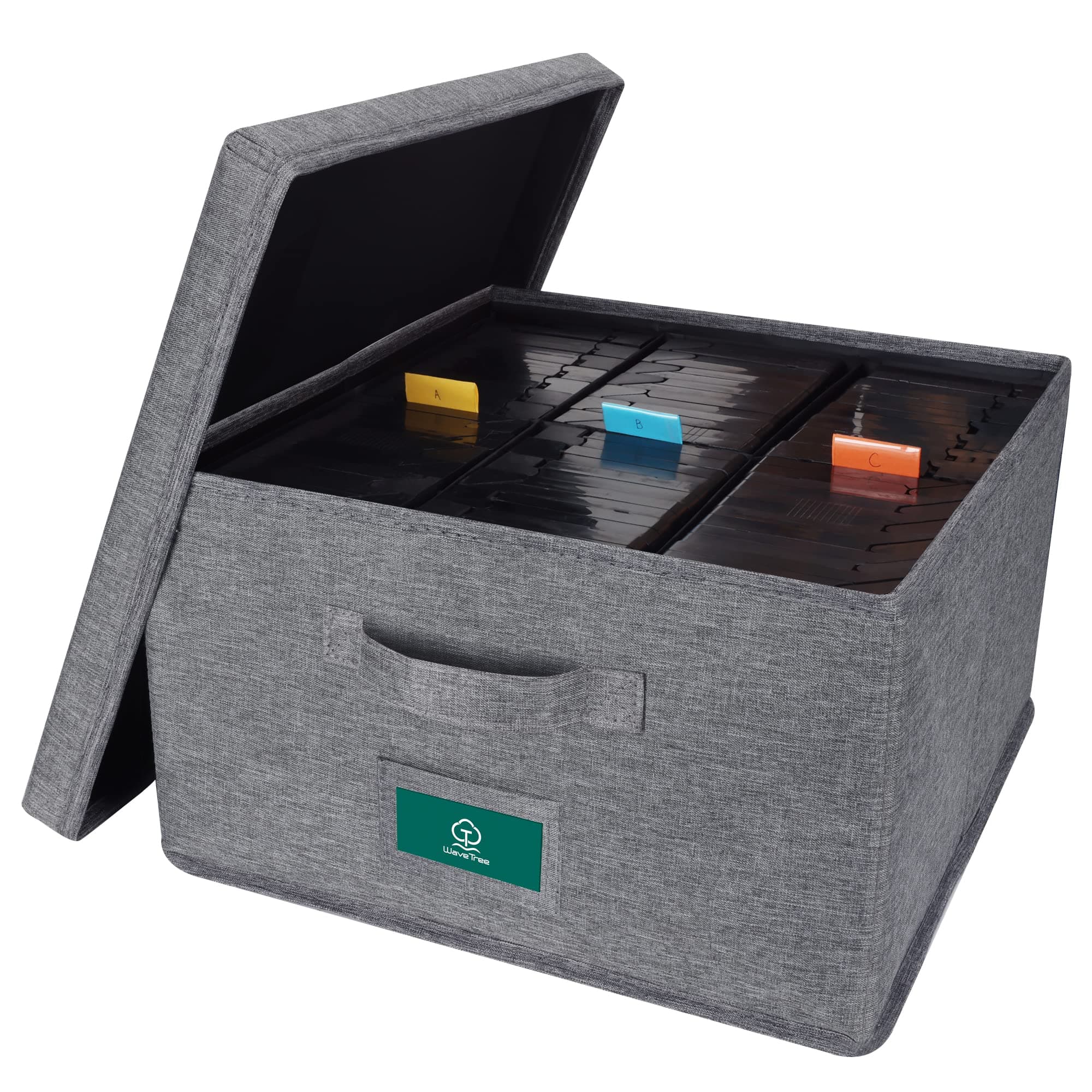 VHS Storage Box with Lid, Practical VHS Storage Case with Index Labels, 14.4 x 13.4 x 8.2 Inch VHS Holder Storage Containers to Store up to 42 VHS Tapes- Gray