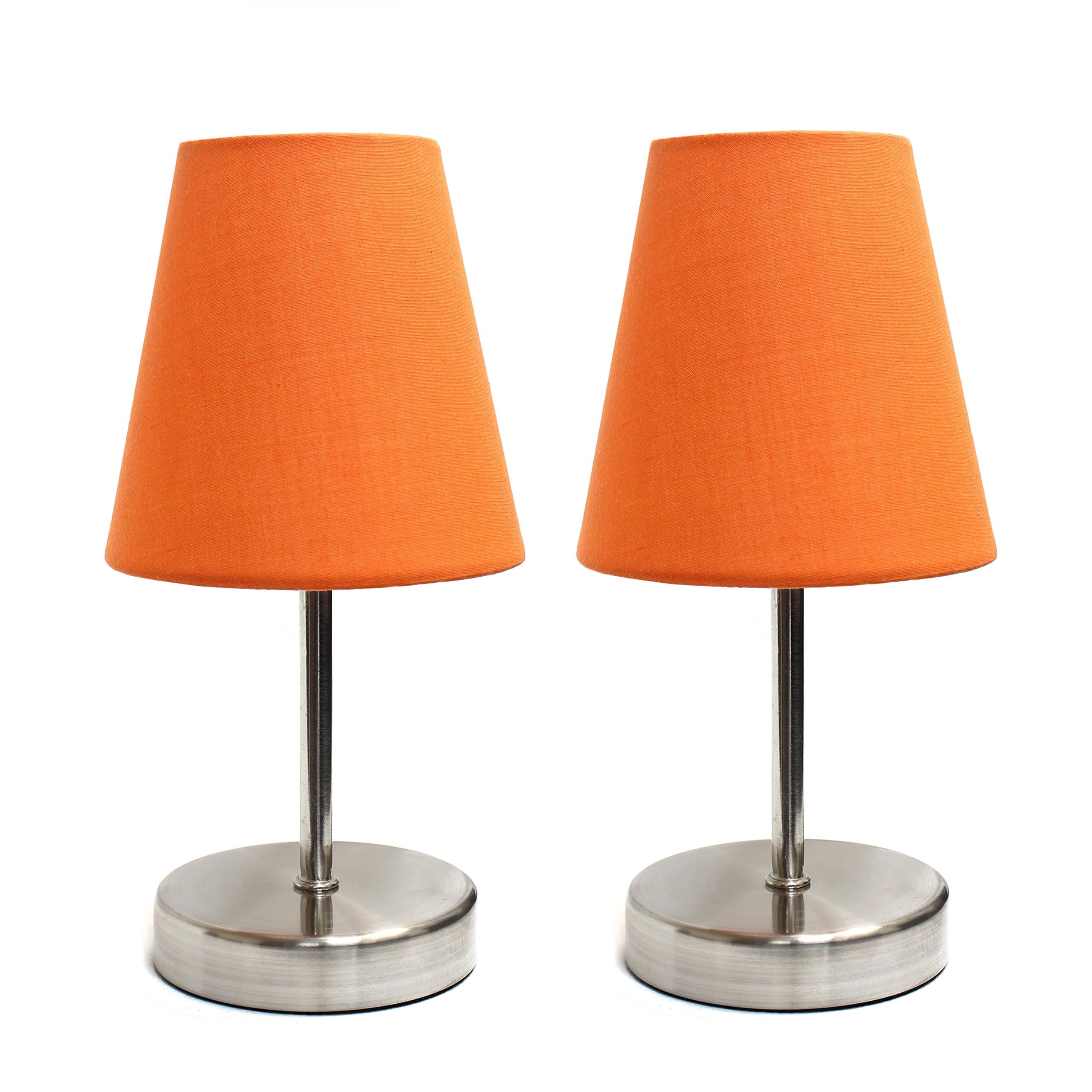 LT2013-ORG-2PK Mini Basic 2 Pack Sand Nickel Table Lamp with Fabric Shade Set, Orange, 2 Count