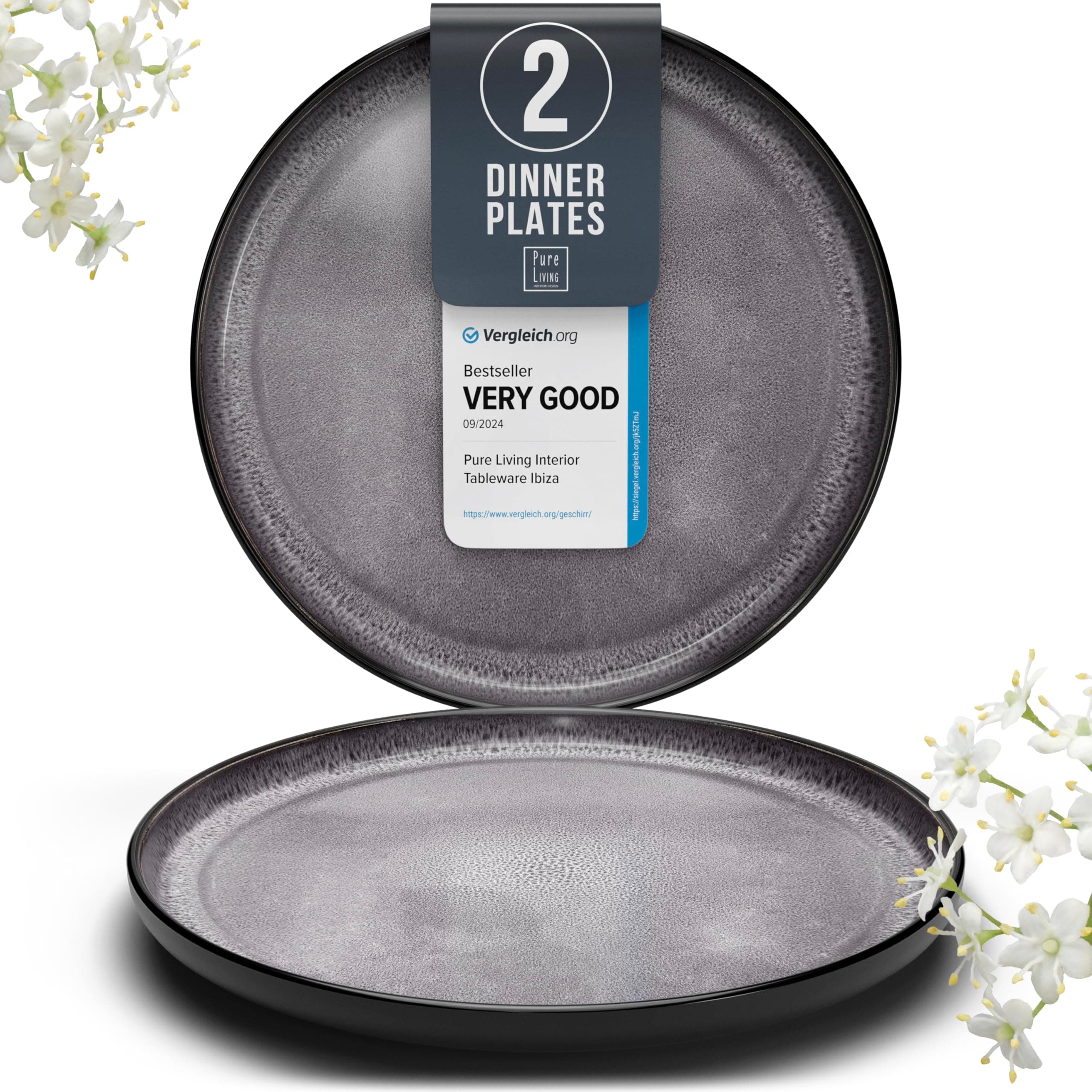 Stoneware Dinner Plates Set of 2, Large Dark Gray Tableware, Stylish & Durable, Dishwasher, Microwave & Scratch-Resistant