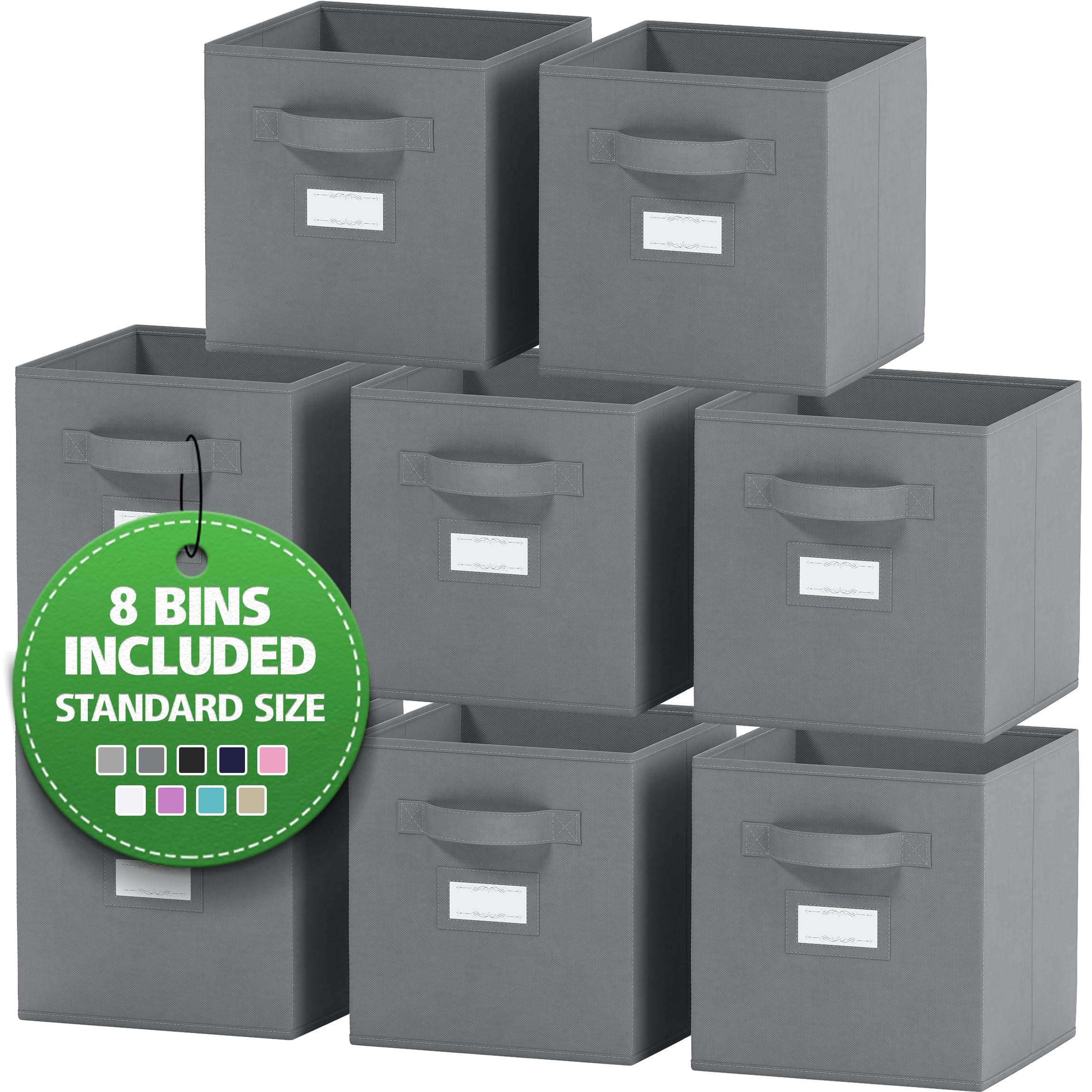 Fabric Storage Cubes for Cube Storage Organizer - 8 Pack Heavy Duty Storage Bins With Labels - 11 Inch Cube Storage Bin (Grey)