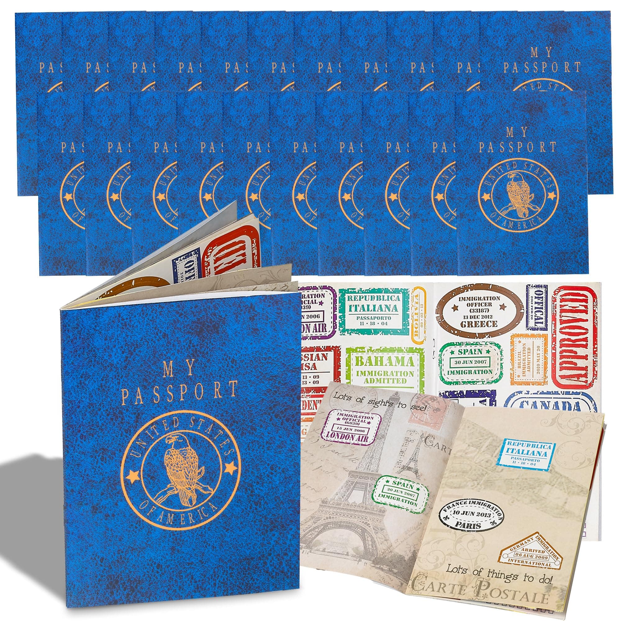 Playbees Passport Sticker Book for Boys and Girls - 24 Pack - Pad of Famous Places Motivational Treats, Party Favors, Game Prizes, Wall Decals, Scrapbooks, School Supplies, Arts and Crafts