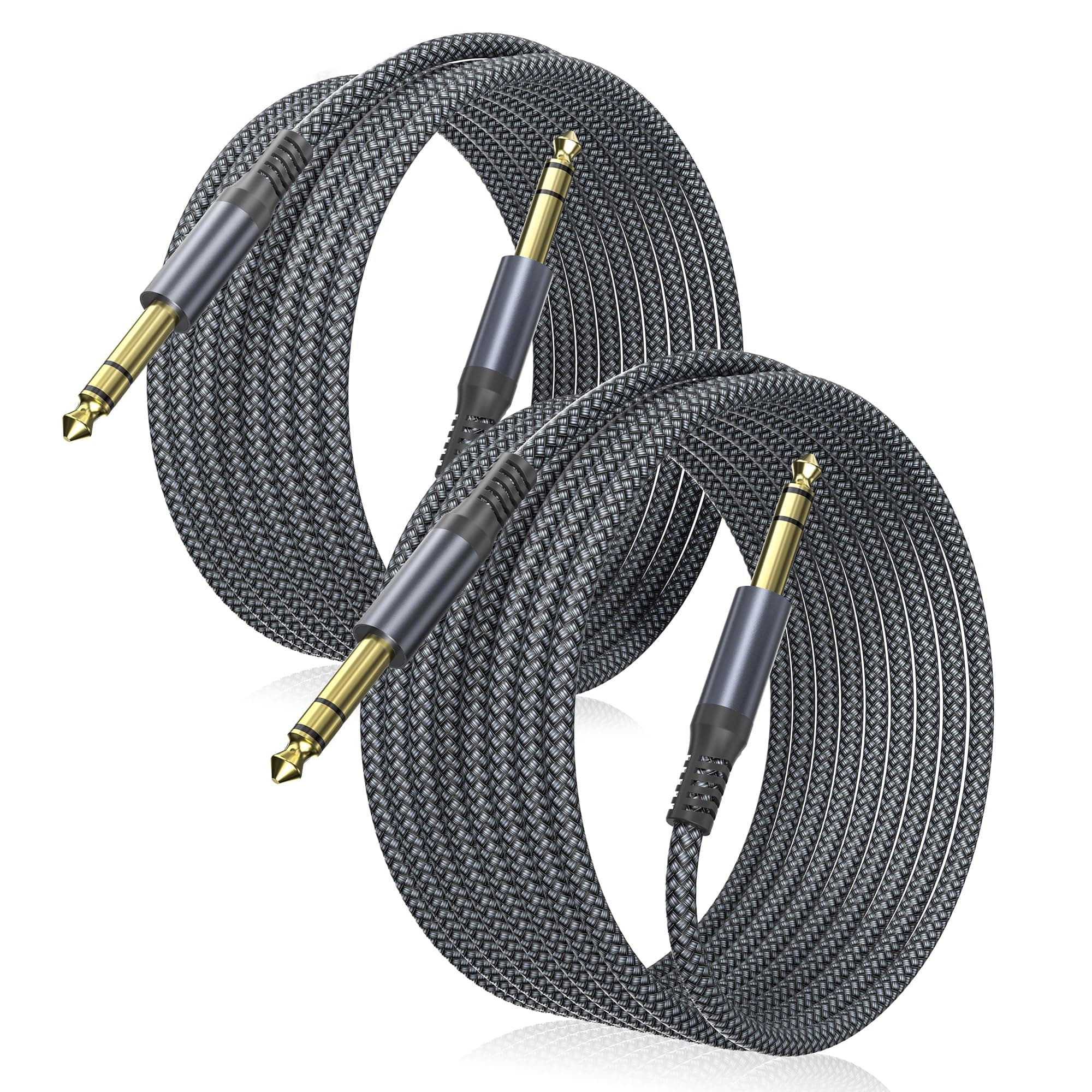 Elebase 1/4 Inch TRS Instrument Cable 20ft 2-Pack,Straight 6.35mm Male Jack Stereo Audio Cord,6.35 Balanced Interconnect Line for Electric Guitar,Bass,Keyboard,Mixer,Amplifier,Speaker