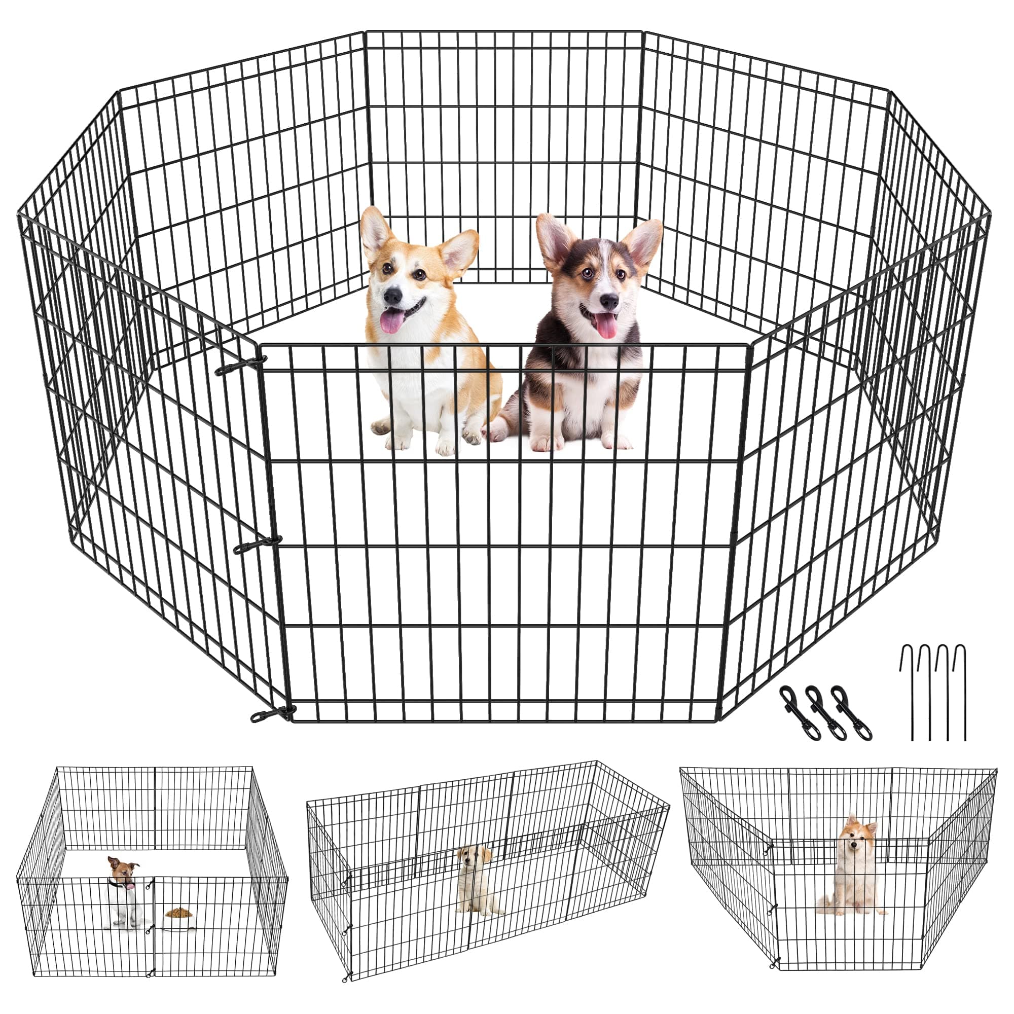 Pet Dog Playpen 24/30/36/42/48 Inch Metal Portable Dog Exercise Pen Indoor Outdoor Folding Yard Puppy Dog Fence for Small Medium Large Dogs 8 Panel