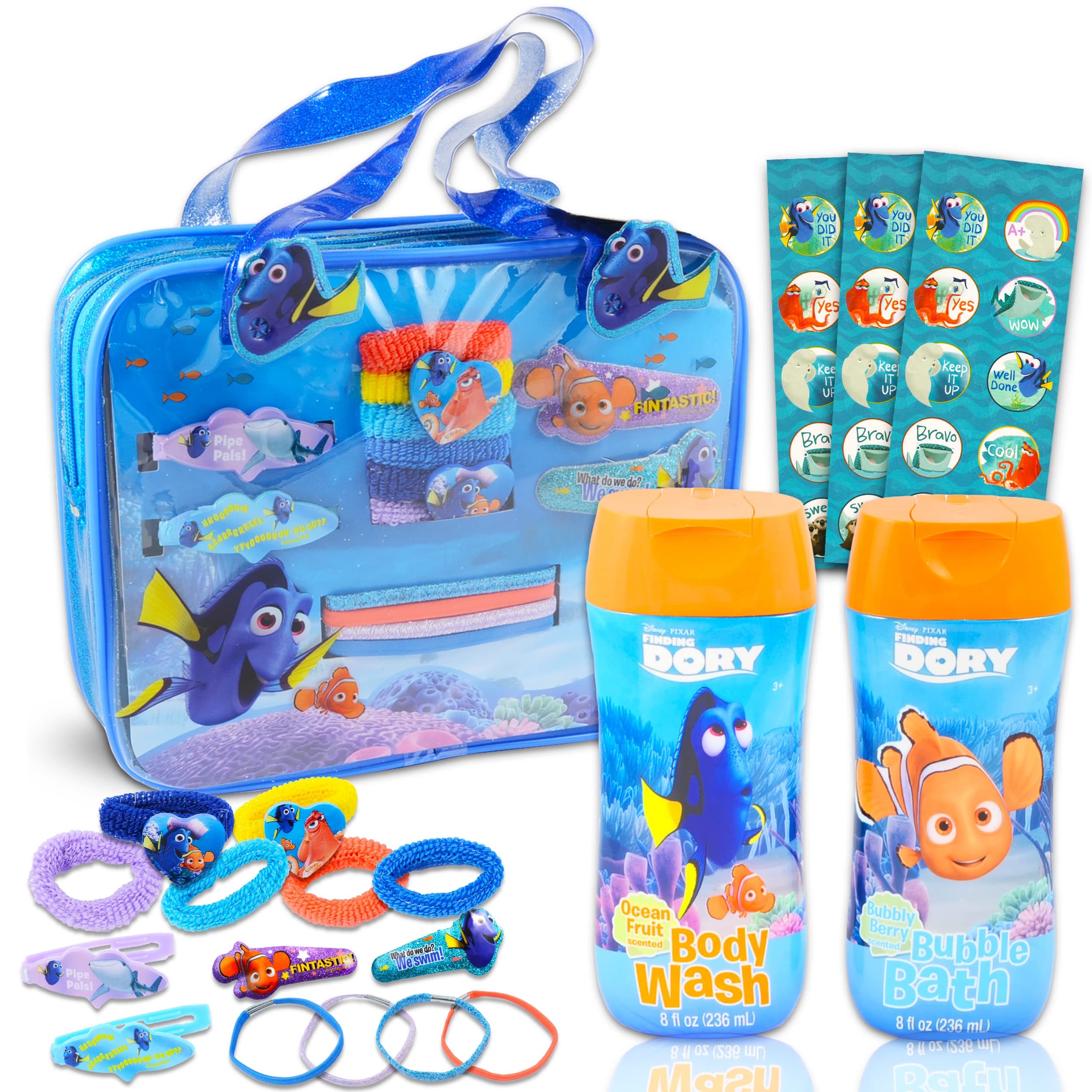Disney Finding Dory Bathroom Bundle Finding Nemo Hair Accessories Set - 16 Pc Ultimate Finding Dory Bath Set Including Hair Ties, Hair Clips, Body Wash, Bubble Bath, and More