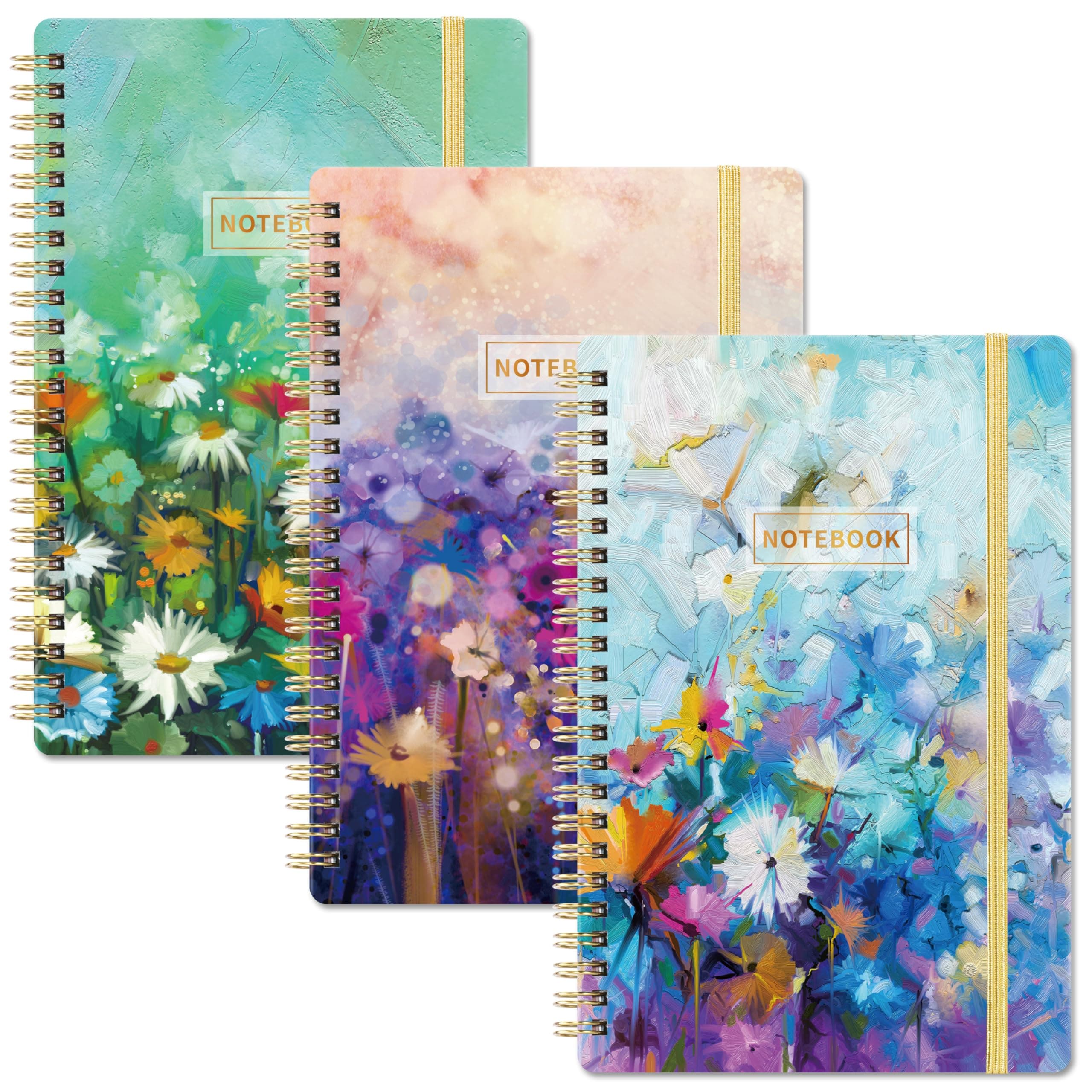 Spiral Journal/Notebook - 3 Pack A5 Ruled Journal Notebook, 8.3'' × 6'', 3 × 160 Pages, Journal for Women, College Ruled Notebook, Spiral Notebook with Back Pocket, Great Notebooks for School, Home &