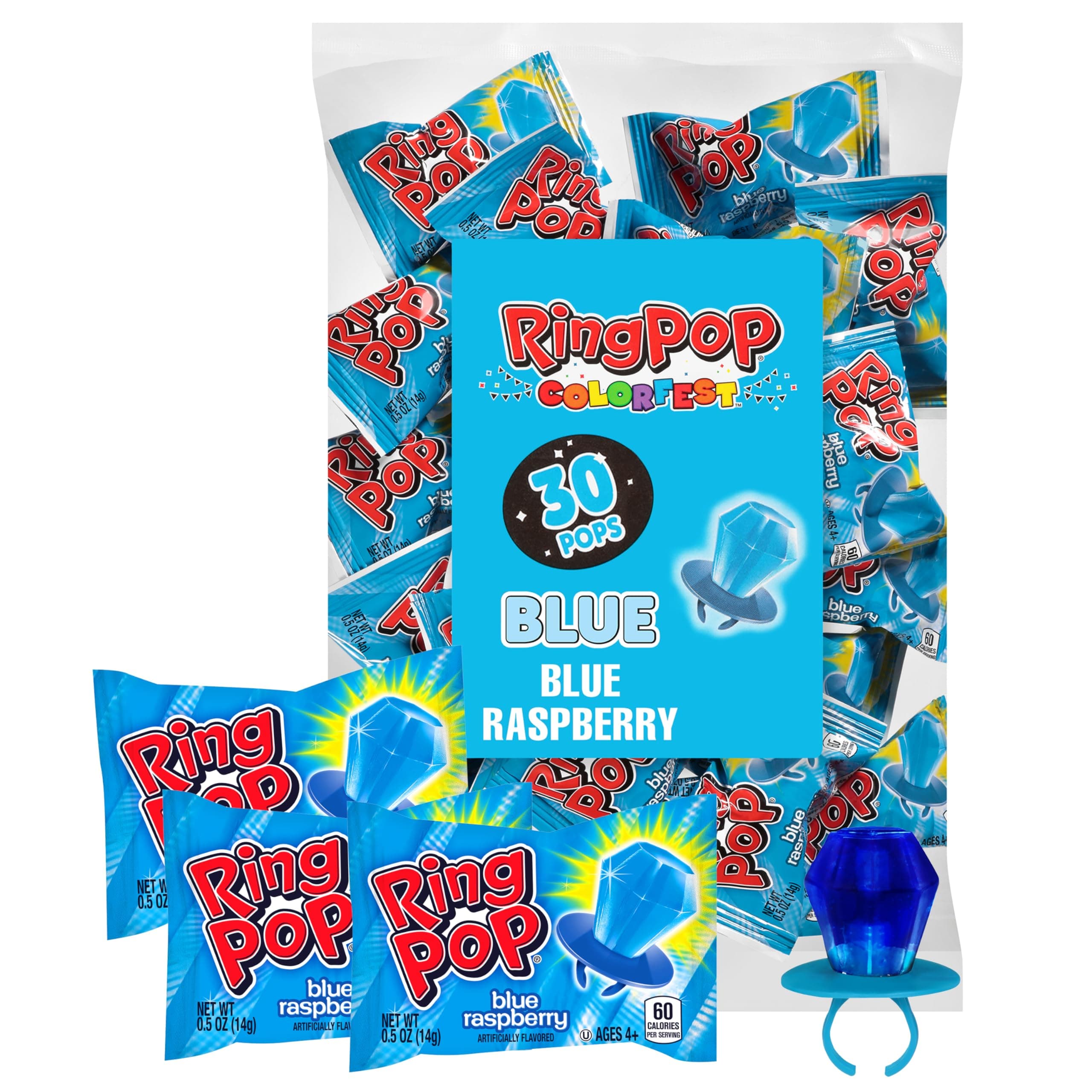 Individually Wrapped Blue Candy 30 Count Bulk Lollipop Pack – Raspberry Flavored Lollipop Suckers for Kids, Fun Candy Bulk for Gender Reveal & Bachelorettes, Kids Party Favors