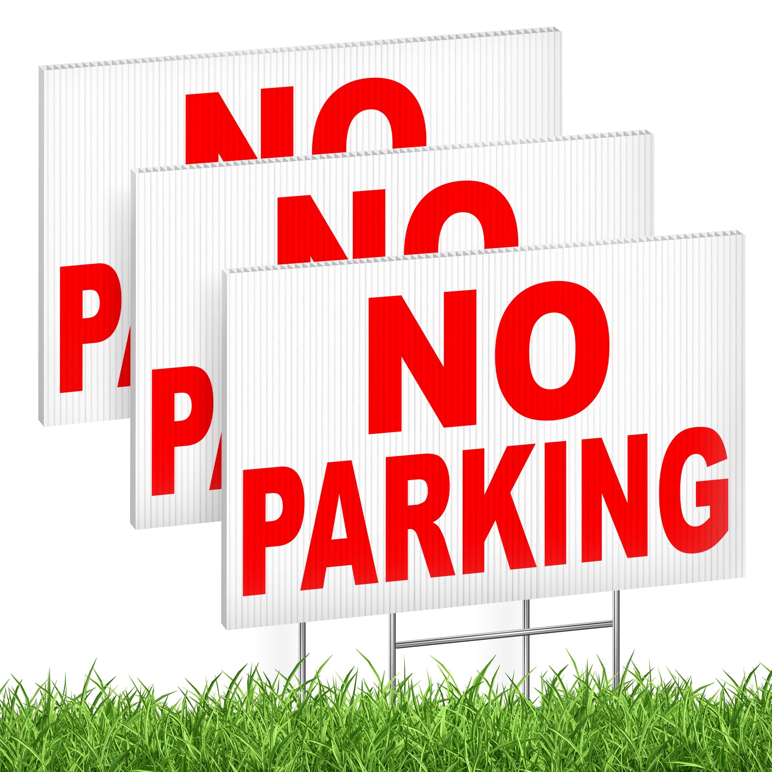 No Parking Signs with Stakes, Double-Sided 8 x 12 Inch Yard Sign, Please Do Not Park on Grass Warning for Driveway & Private Property, Weatherproof Coroplast Lawn Signs