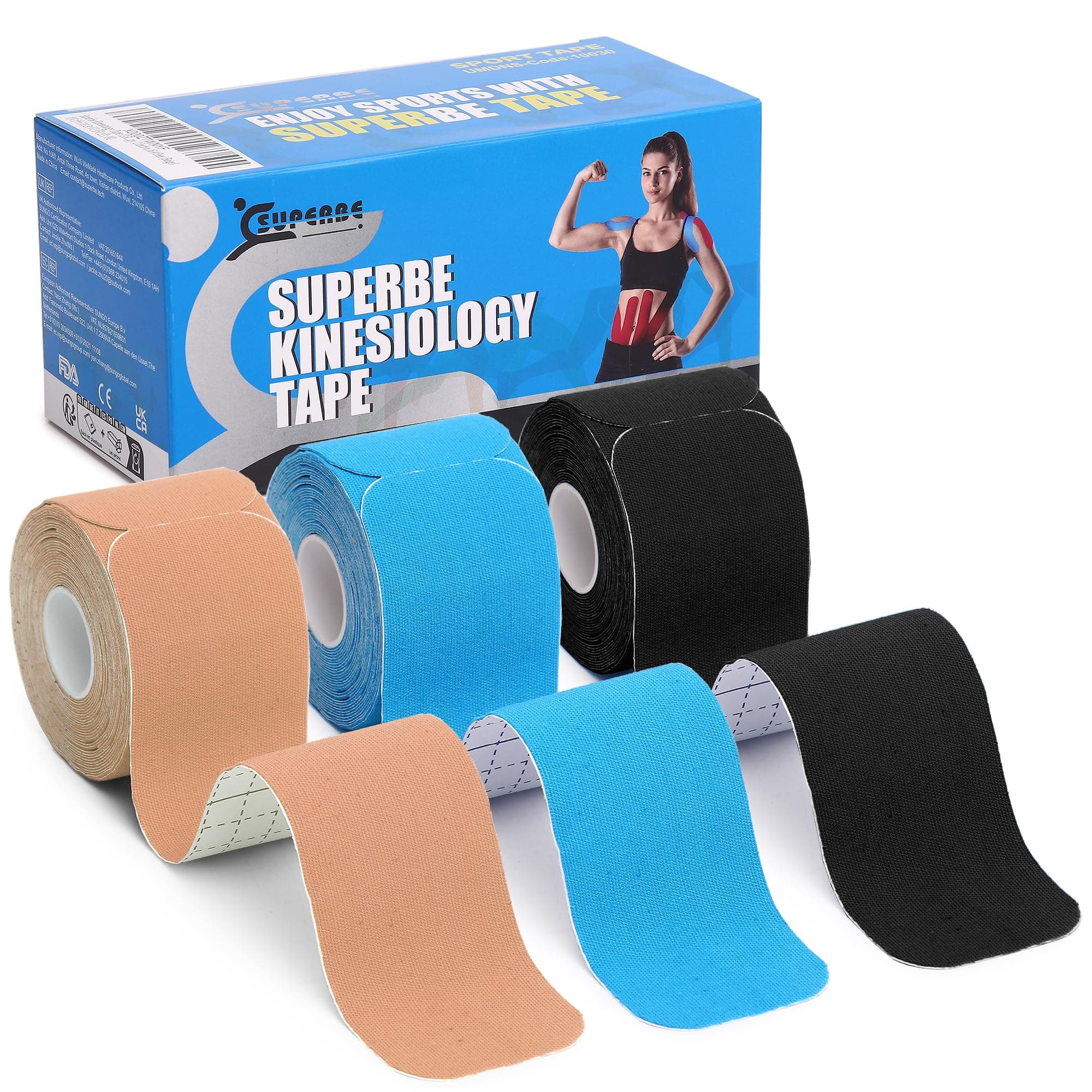 Precut Kinesiology Tapes (3 Rolls Pack), Sports Tape Muscle Tape for Pain Relief, Muscle Support, Recovery and Physio Therapy (Mix)
