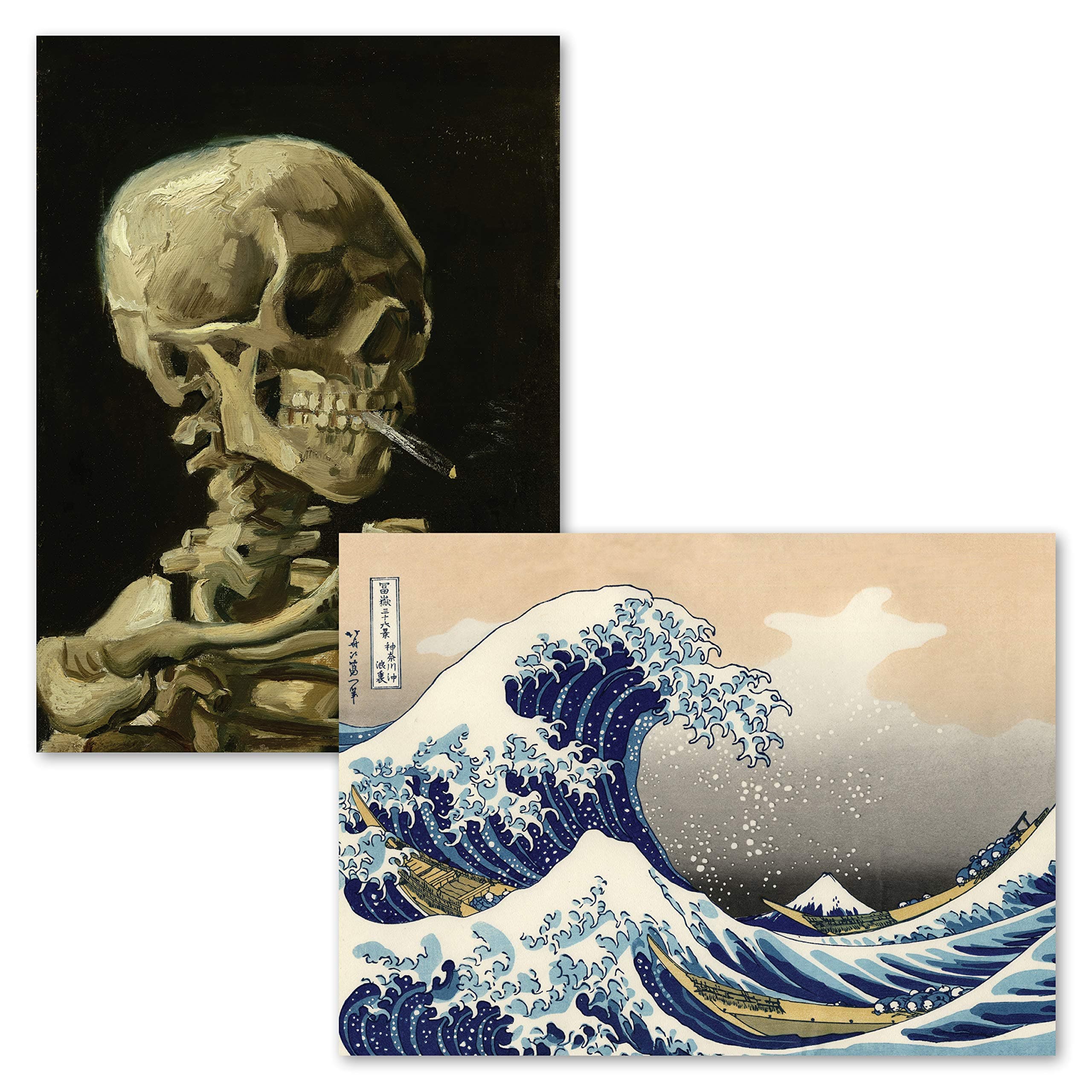 Palace Learning 2 Pack - Skeleton by Vincent Van Gogh & The Great Wave Off Kanagawa by Katsushika Hokusai - Fine Art Poster Prints 18" x 24"
