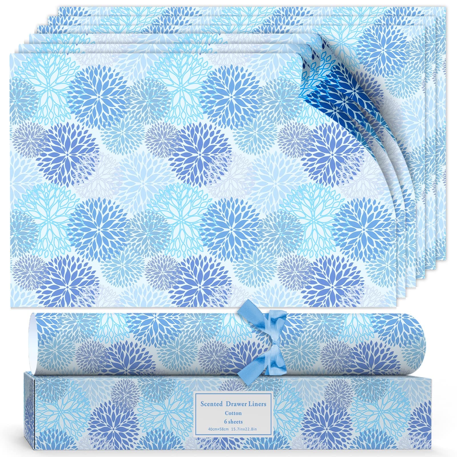 Fresh Cotton Scented Paper Liners Gift Set - 6 Fragrant Sheets for Home Drawers & Dresser Shelves