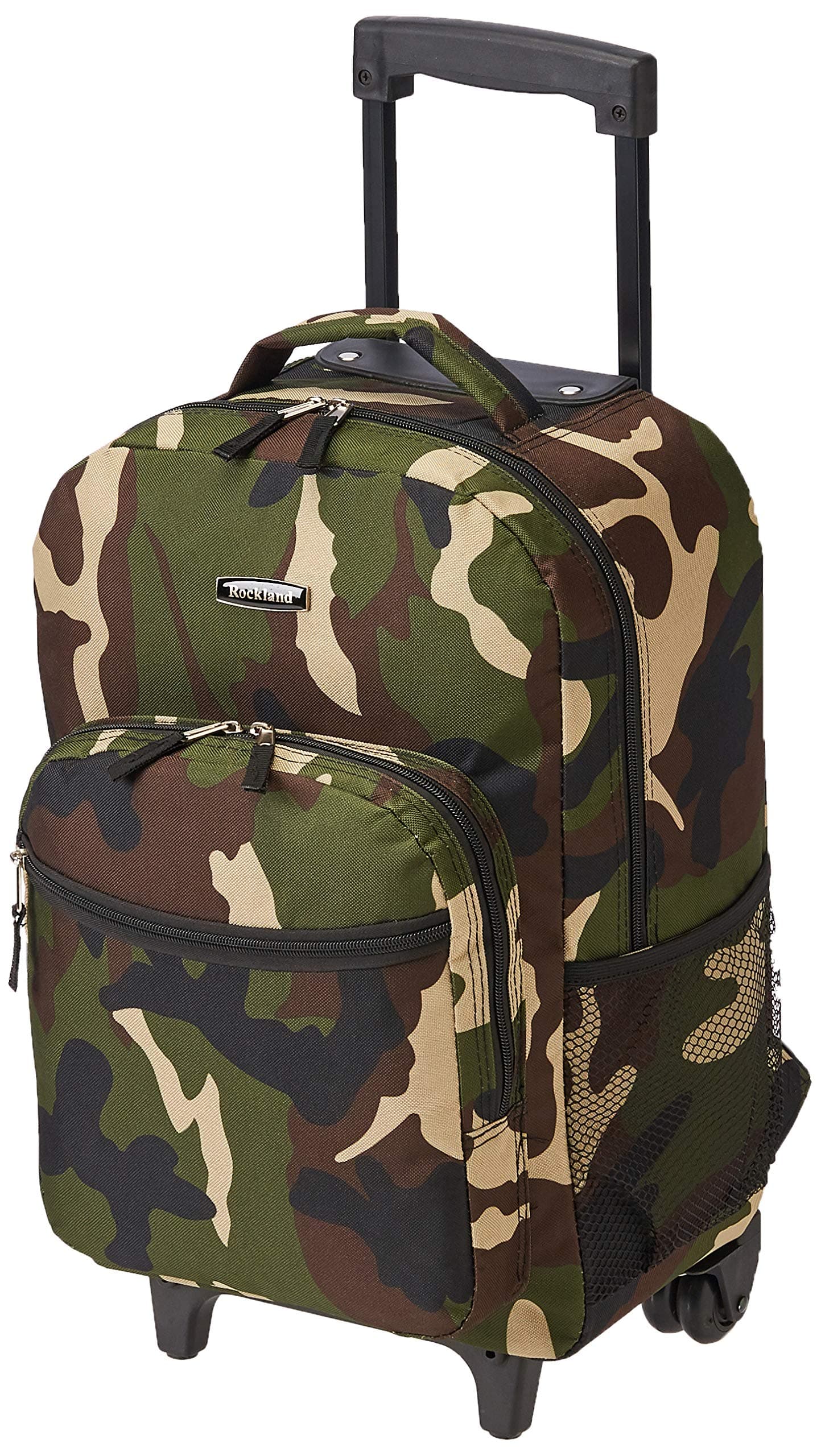 Rockland Double Handle Rolling Backpack, Camo, 17"