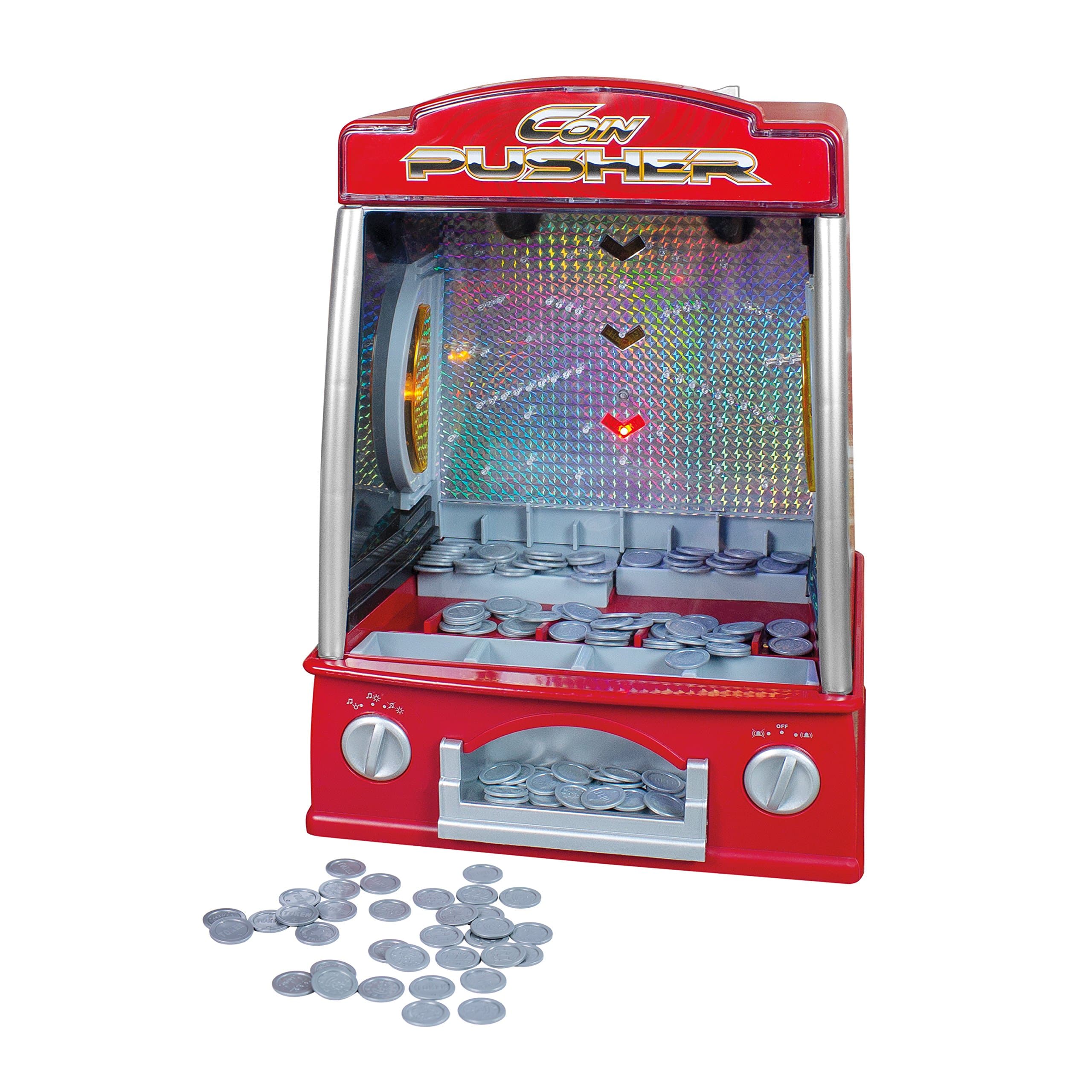 Global Gizmos Arcade Coin Pusher Game Machine Novelty, Fairground Kids, Family 50130, Red