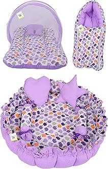 RBC RIYA R Baby Bed New Born Baby Bedding Set | Baby Sleeping Bag | Carry Bag | Baby Bed | Mattress | Nest Bed | Mosquito Net | Sleeping Essentials | Carrier Nest | Infants (0-6 Months) (3PCS Set)