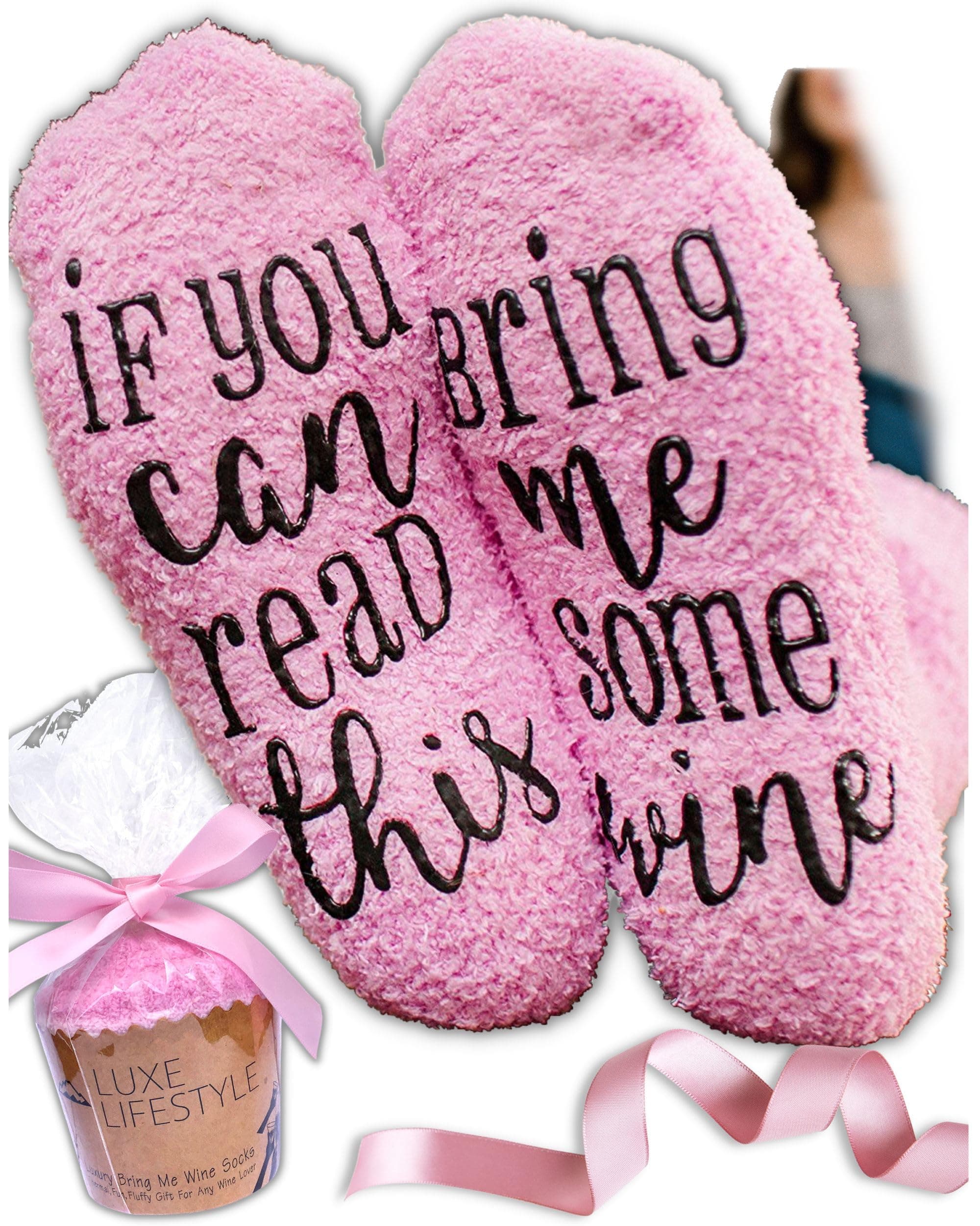 Gifts for Her - Funny “If You Can Read This Bring Me Some Tea, Wine & More!” Cupcake Socks - Birthday Gifts for Women