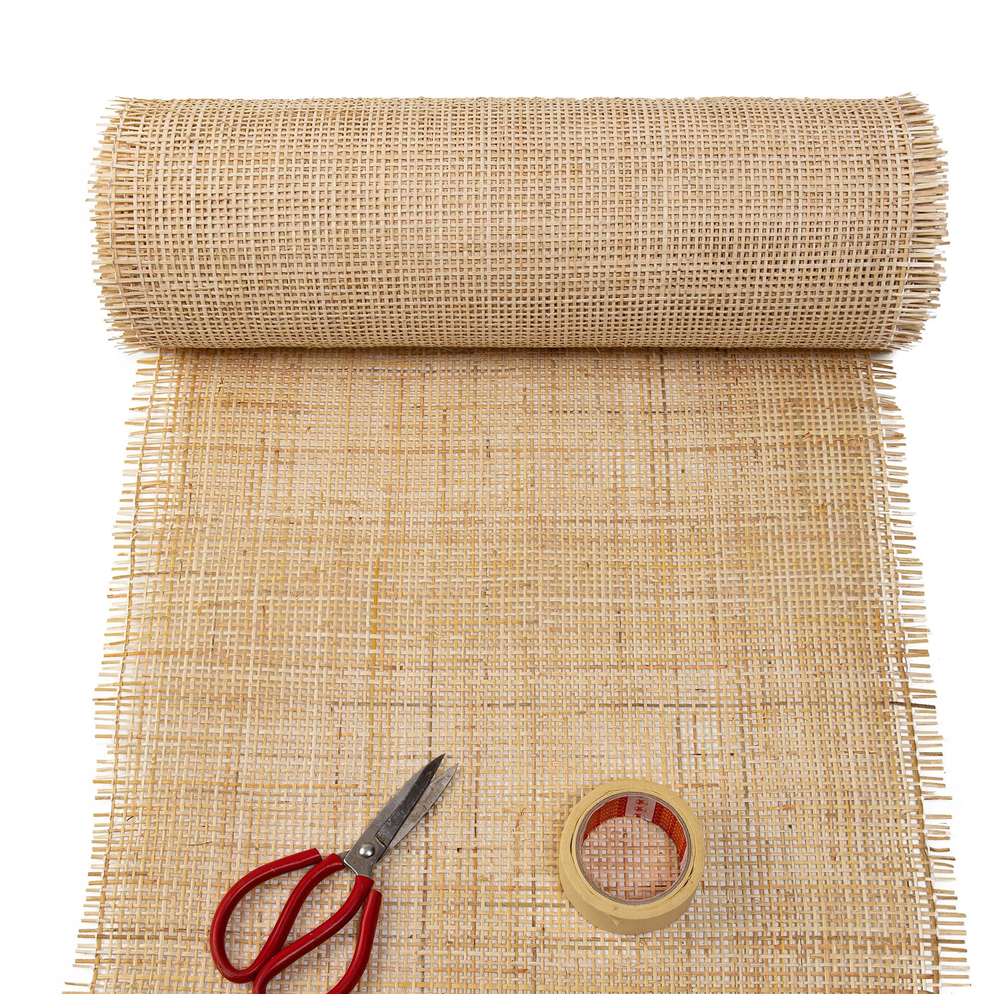 MINHKUST 16" Width Natural Square Rattan Cane Webbing Roll 2 Feet Length for Caning Projects | Pre-Woven Radio Mesh Cane Webbing Sheet for Furniture, Chair, Table, Ceiling (2 FEET)