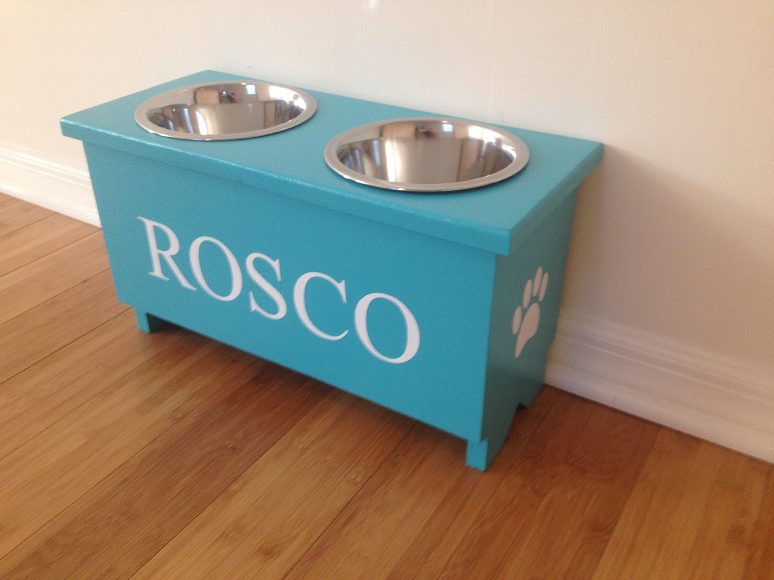 Medium 1 Quart Solid Wood Personalized Dog Bowl Stand with Pets Name