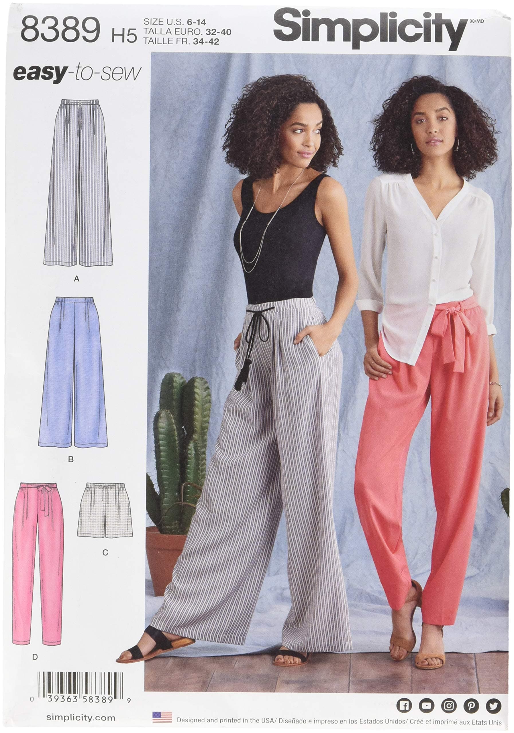 SimplicityCreative Patterns Misses' Pants with Length & Width Variations & Tie Belt Pattern, H5 (6-8-10-12-14)