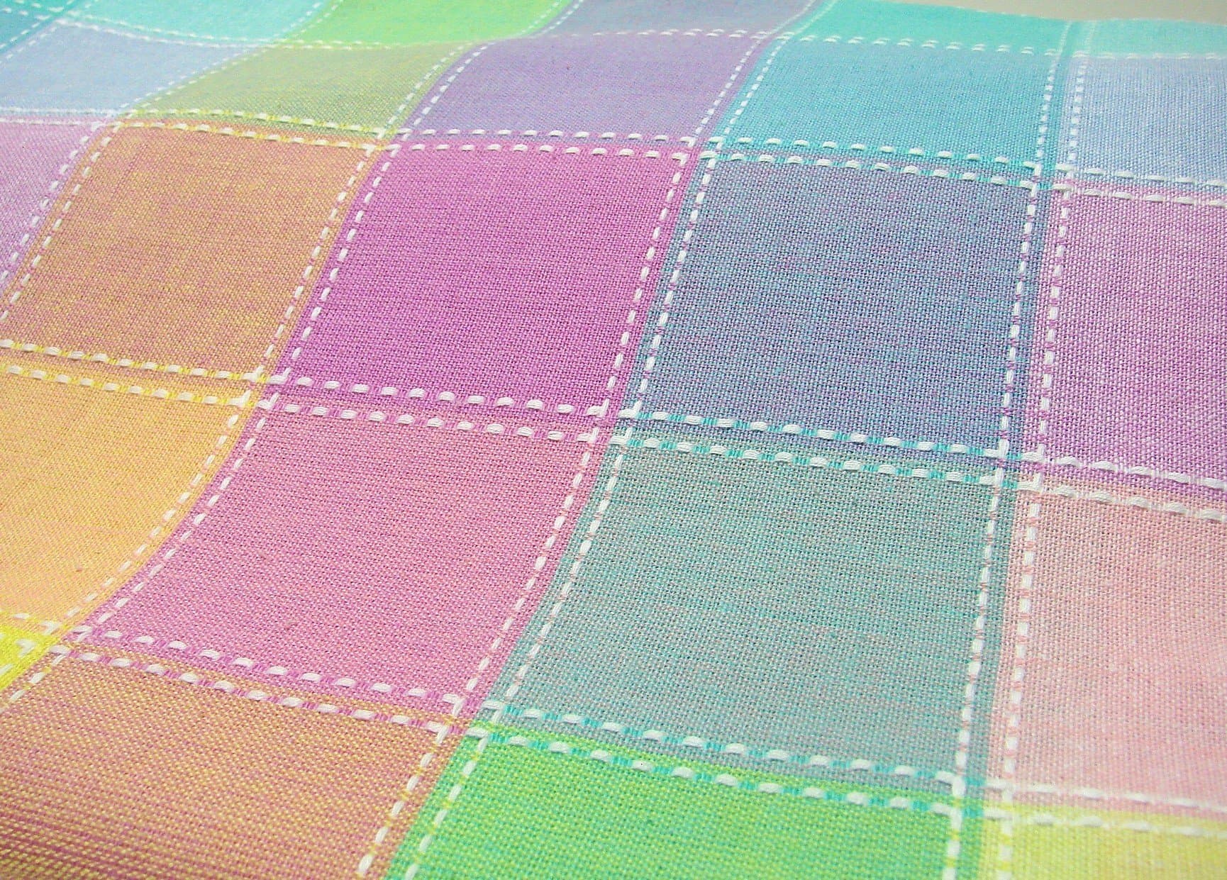 EC-NE102 Easter Tartan Cotton Tablecloth 102 X 60 Rectangular Spring Pastel Plaid White Top Stitch