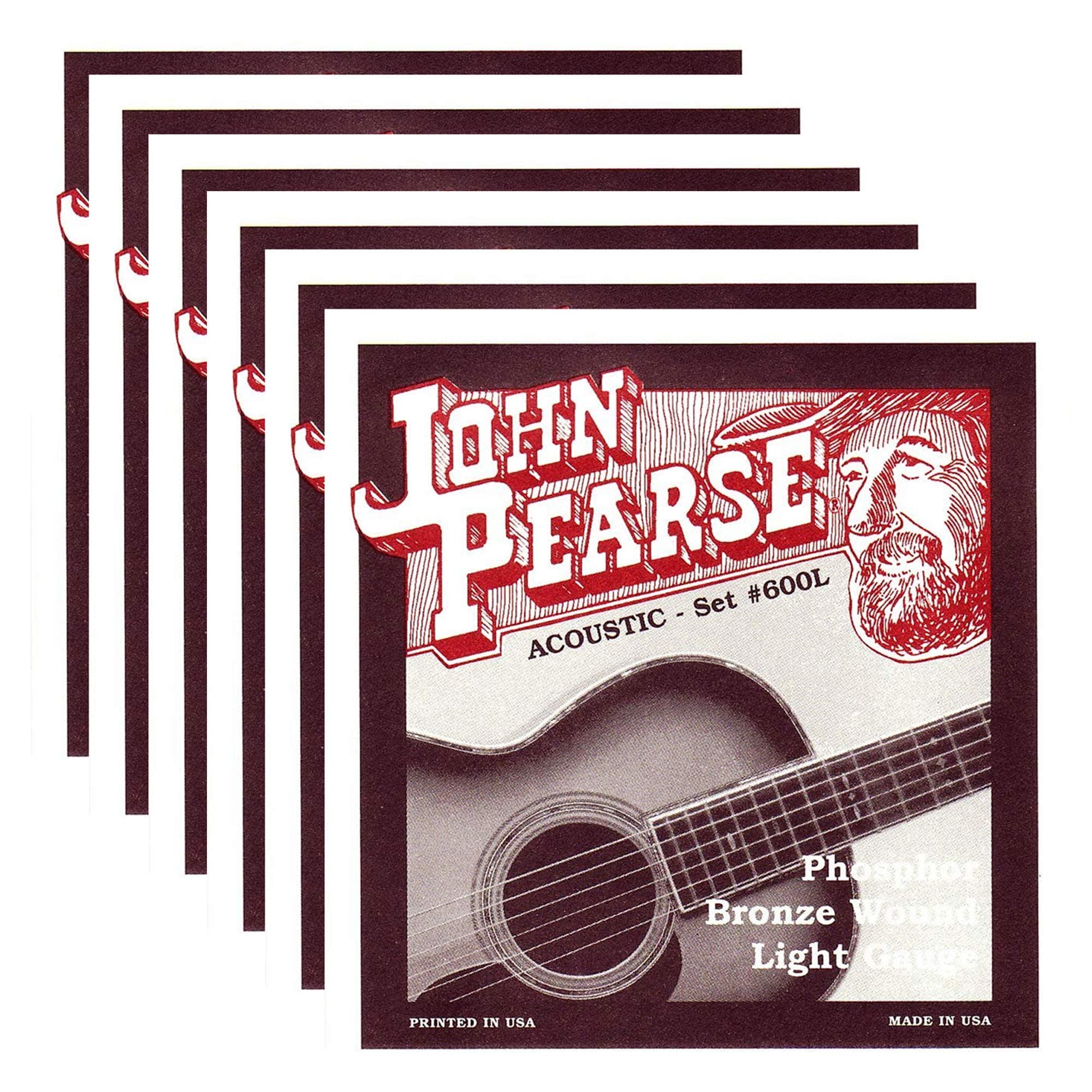 John Pearse Acoustic Strings Phosphor Bronze Light 12-53 (6 Pack Bundle)