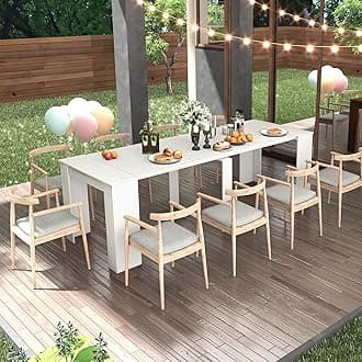 Ball & Cast Extendable Dining Table, 20"/118.5" Large Dining Room Table for 6-10 Person,Kitchen Table with Wood Legs, Space-Saving Folding Console Table,White