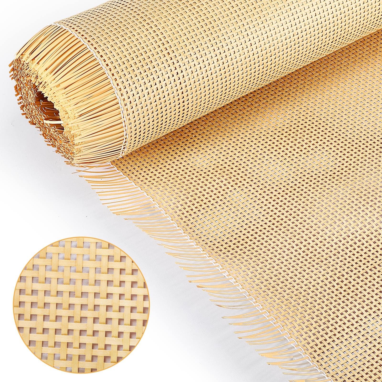 Wowangce 24" x 49 ft Rattan Cane Webbing Roll Width Square Cane Webbing Fabric Material Open Weave Wicker Woven Rattan Sheets for Furniture Cupboard Chair Cabinet Ceiling Bed