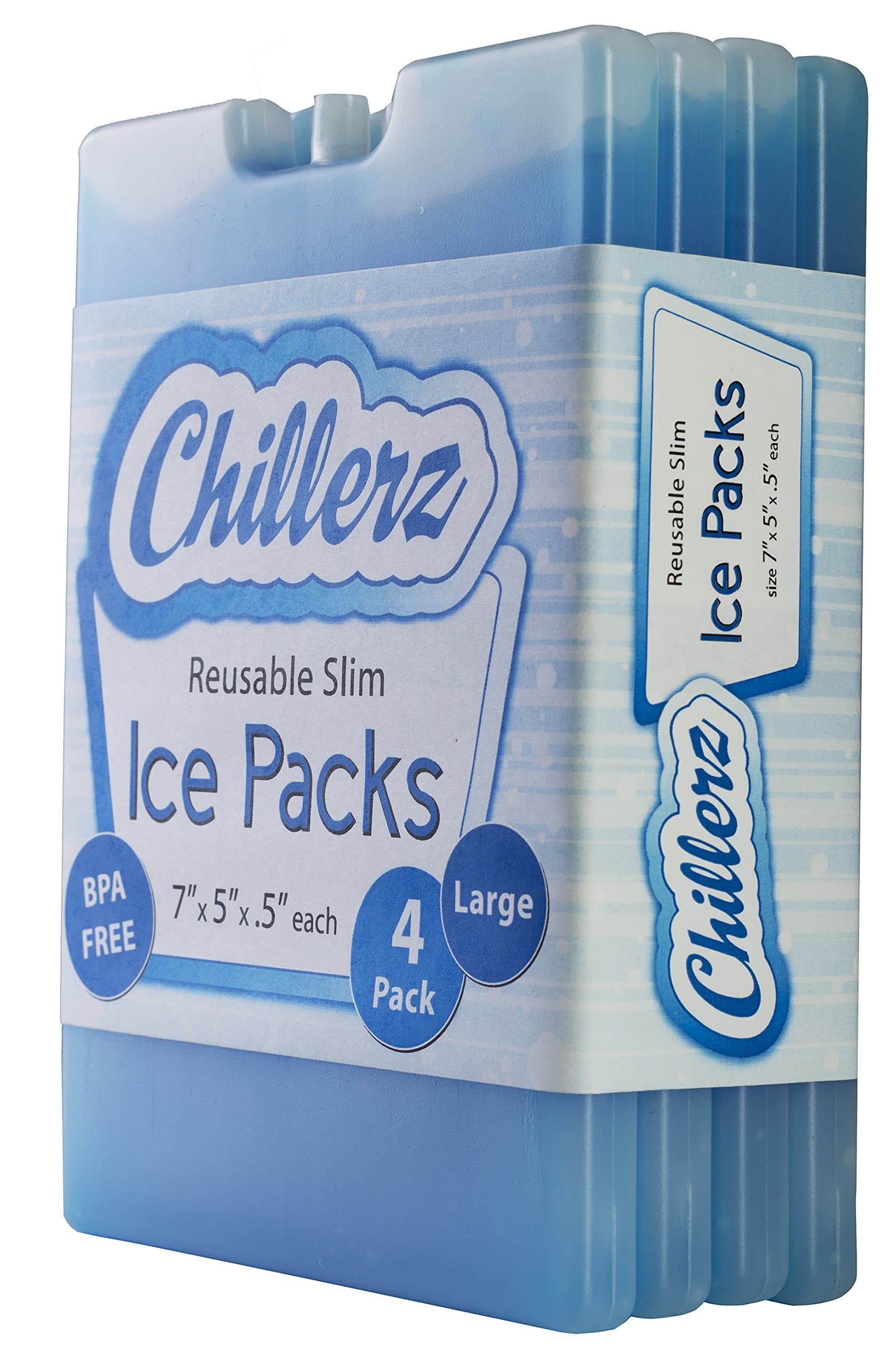 CHILLERZ Large Reusable Ice Pack (4 Pack) for Lunch Box – Long-Lasting Gel - Super Slim and Lightweight Cool Cooler Packs - Makes Your Food Stay Fresh, Cold and Tasty