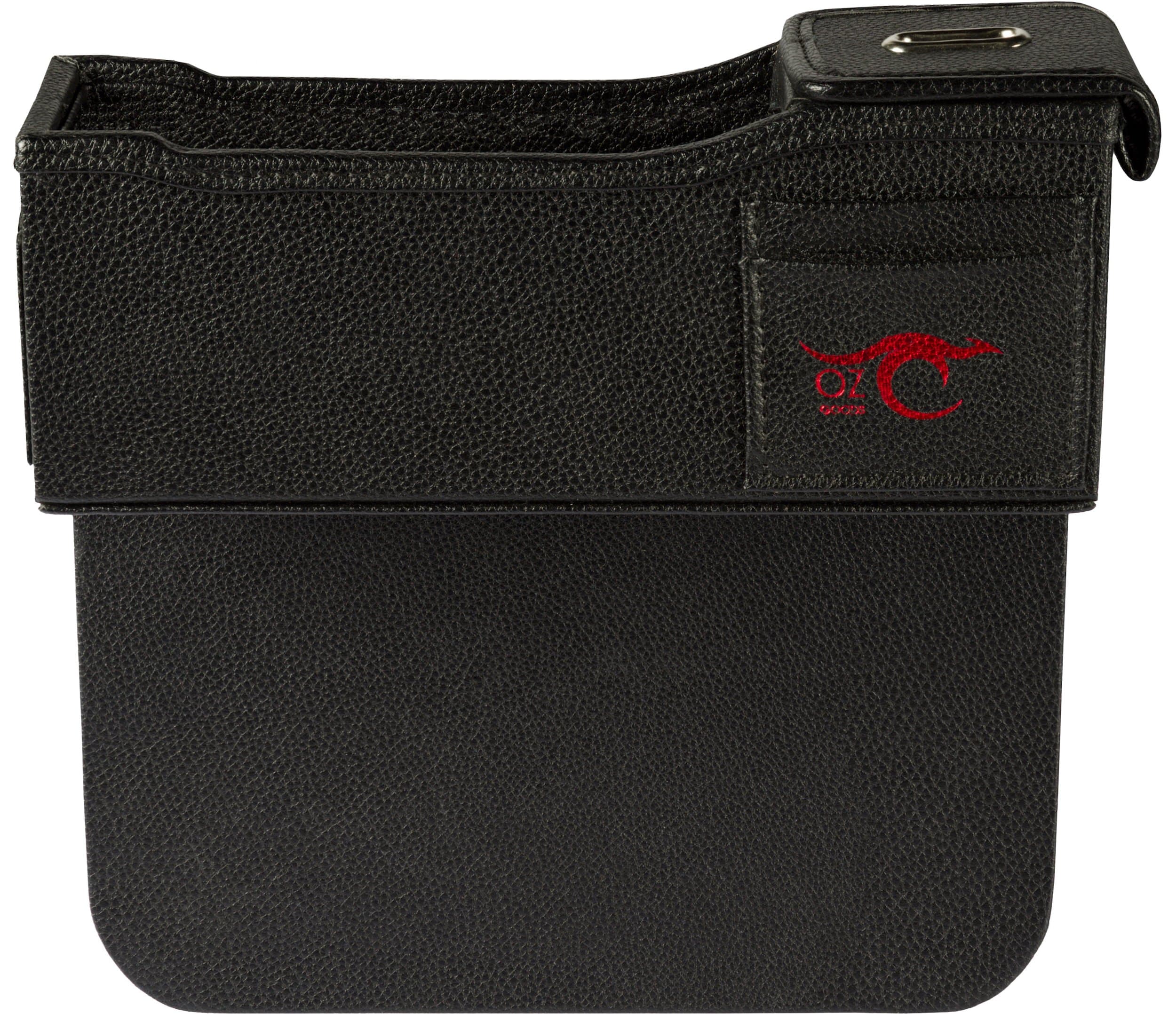 Oz Goods Premium PU Leather Car Organizer Solid Material - Fits Firmly in Front Seat Passenger Side - Gap Filler - Holder and Coin Box with Pockets