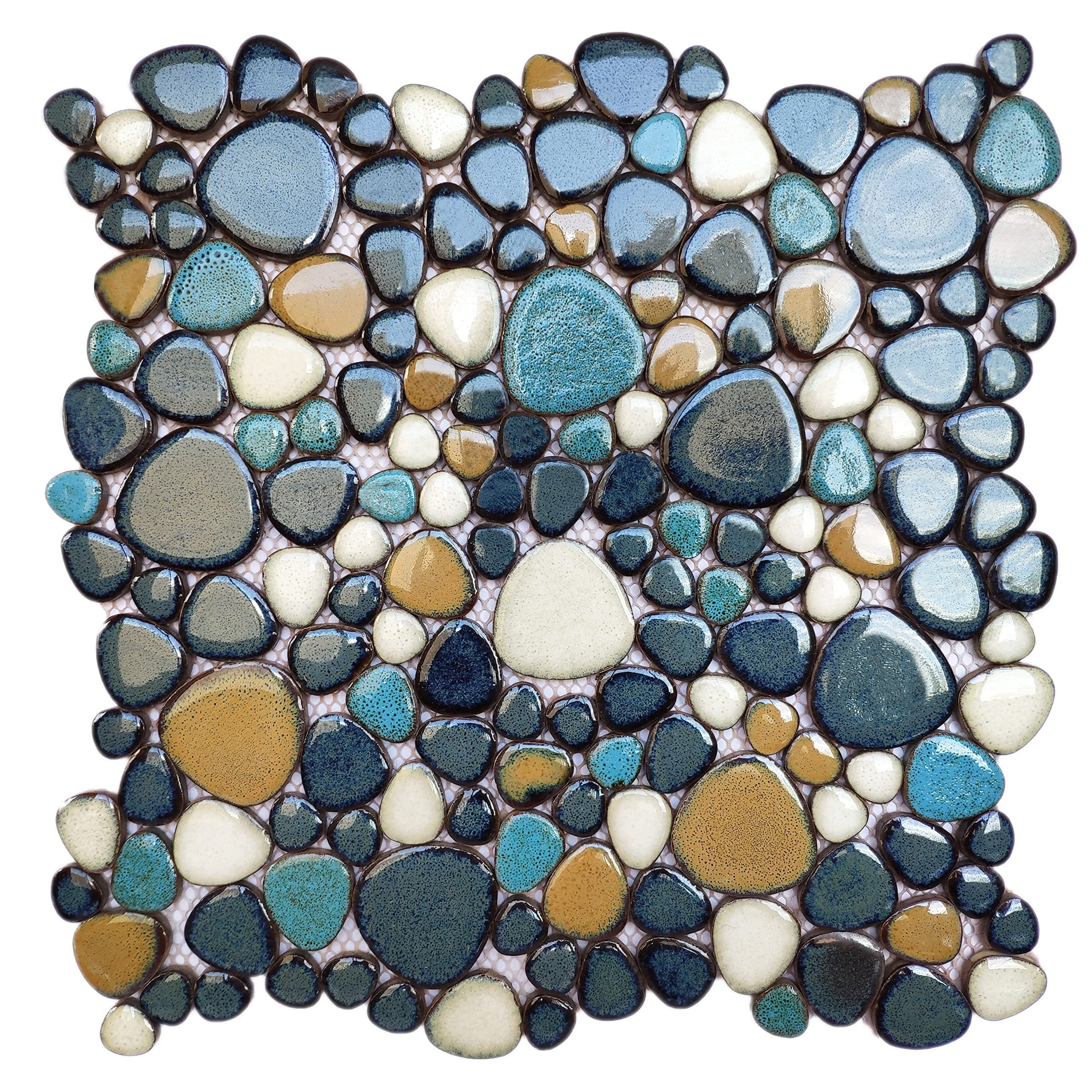 Pebble Tile for Shower Floor Aqua Cobalt Blue Mosaic Backsplash Tiles (5 Sheets)