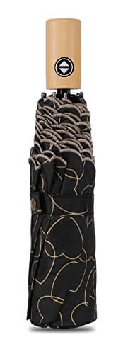 Shanduo Umbrella automatic windproof Waterproof foldable Love-heart Patterned Auto Open UV Protection Unbreakable (Black)