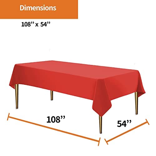 Red Tablecloth Disposable Plastic Table Cover for Rectangle Tables (12 Pack) Premium Plastic Table Cloths for Parties, Events & Weddings, Indoors/Outdoors, 54"x108"