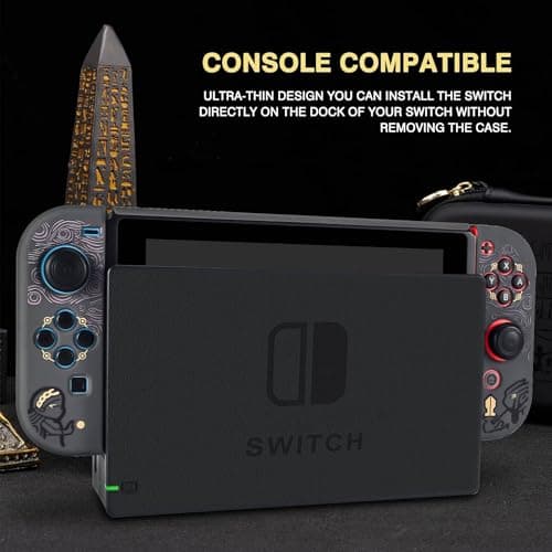 DLseego Dockable Protective Case Compatible with Nintendo Switch, Newest Pattern Cover with Anti-Scratch and Shock-Absorption Design Soft Touch Hard Cover with 2 pcs Thumb Grips - Zelda