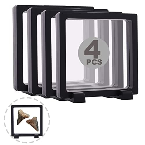 4 Set 5.5 Inch 3D Floating Display Frame Case for Jewelry, YITOU Challenge Coin Display Stands Case Holder for Fossil, Rock, Gemstones, Megladon Tooth, Specimens, Floating Frame Case