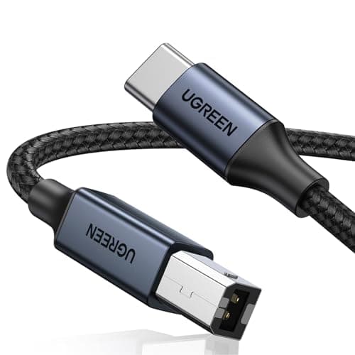 UGREEN USB B to USB C Printer Cable, Type B 2.0 Braided Data Lead for HP/Epson/Canon Printer, Scanner, USB Type C Printer Cable Compatible with MacBook Pro, iMac, XPS, Acer, ASUS laptops (1M)