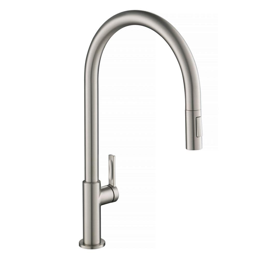 - Oletto High-Arc Tall Single Handle Pull-Down Kitchen Faucet in Spot Free Stainless Steel, Height 20 3/8 inch, KPF-2821SFS