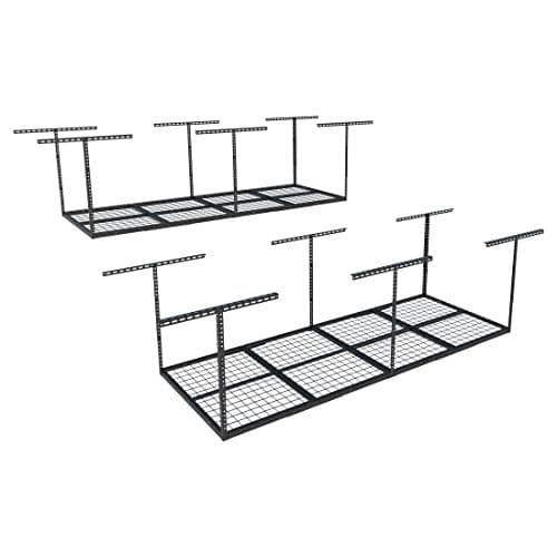 FLEXIMOUNTS 3x8 Overhead Garage Storage Rack,Adjustable Storage Organization System, Heavy Duty Metal Garage Ceiling Storage Racks, 2 pack, Black, Classic Series