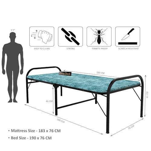 Honey Touch® Metal Folding Bed Single Size with Single Layer Mattress for Sleeping Guest Bed Easily Storable (Black)