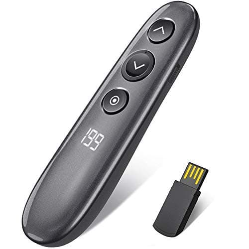 DinoFire Wireless Presenter Highlighting Magnify LED LCD Mac Digital Dot Remote Air Mouse Function USB Rechargeable Powerpoint Presentation Clicker Presentation Remote Slide Advancer RF 2.4GHz