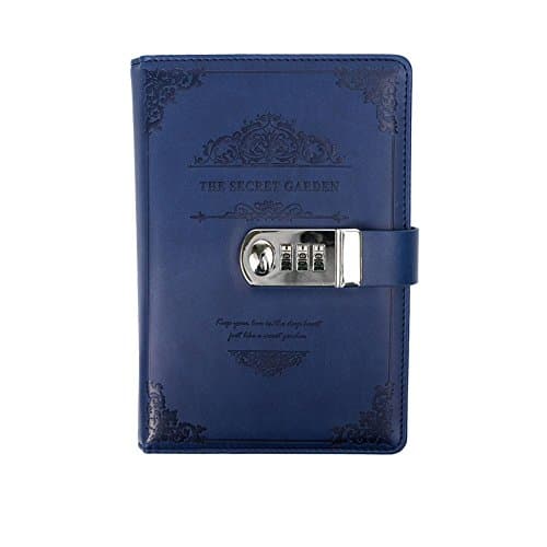 Journal with Lock, ABBER PU Leather Notebook Password Diary with Combination Lock Stationery Student Handbook Notepad (Blue)